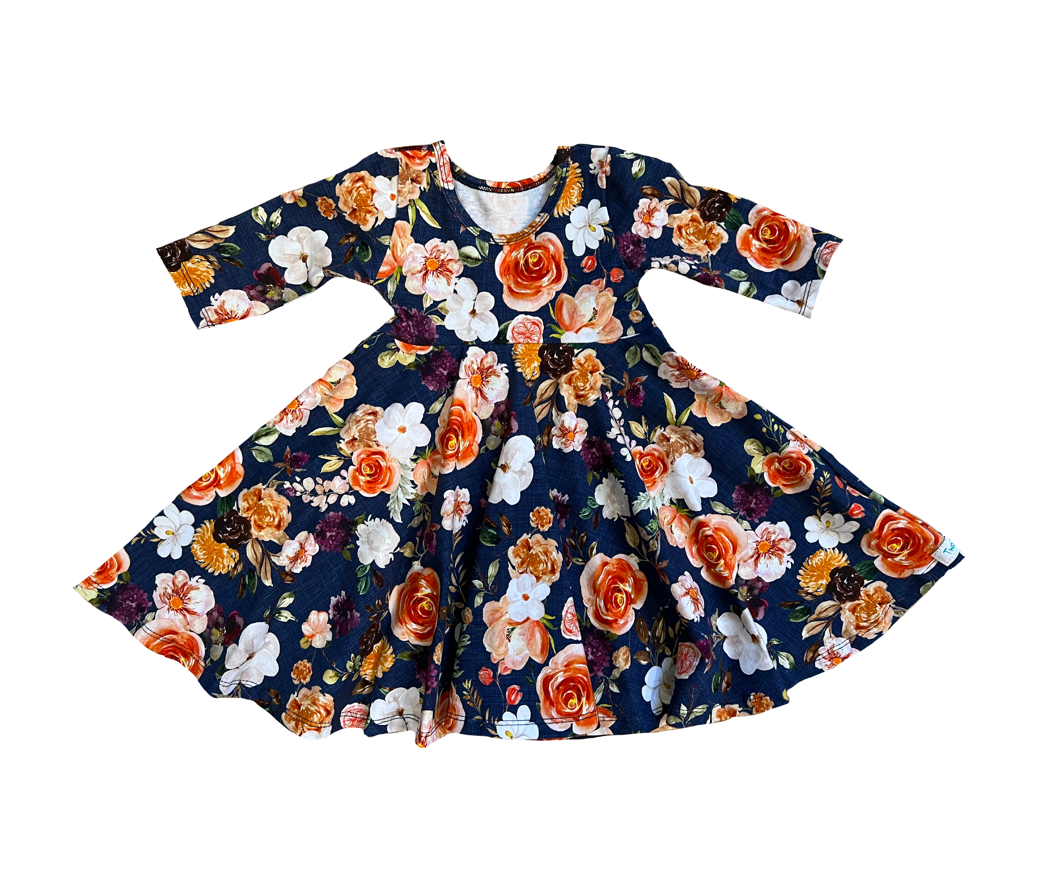 Girls Twirly Dress Fall and Christmas 3/4 Sleeves