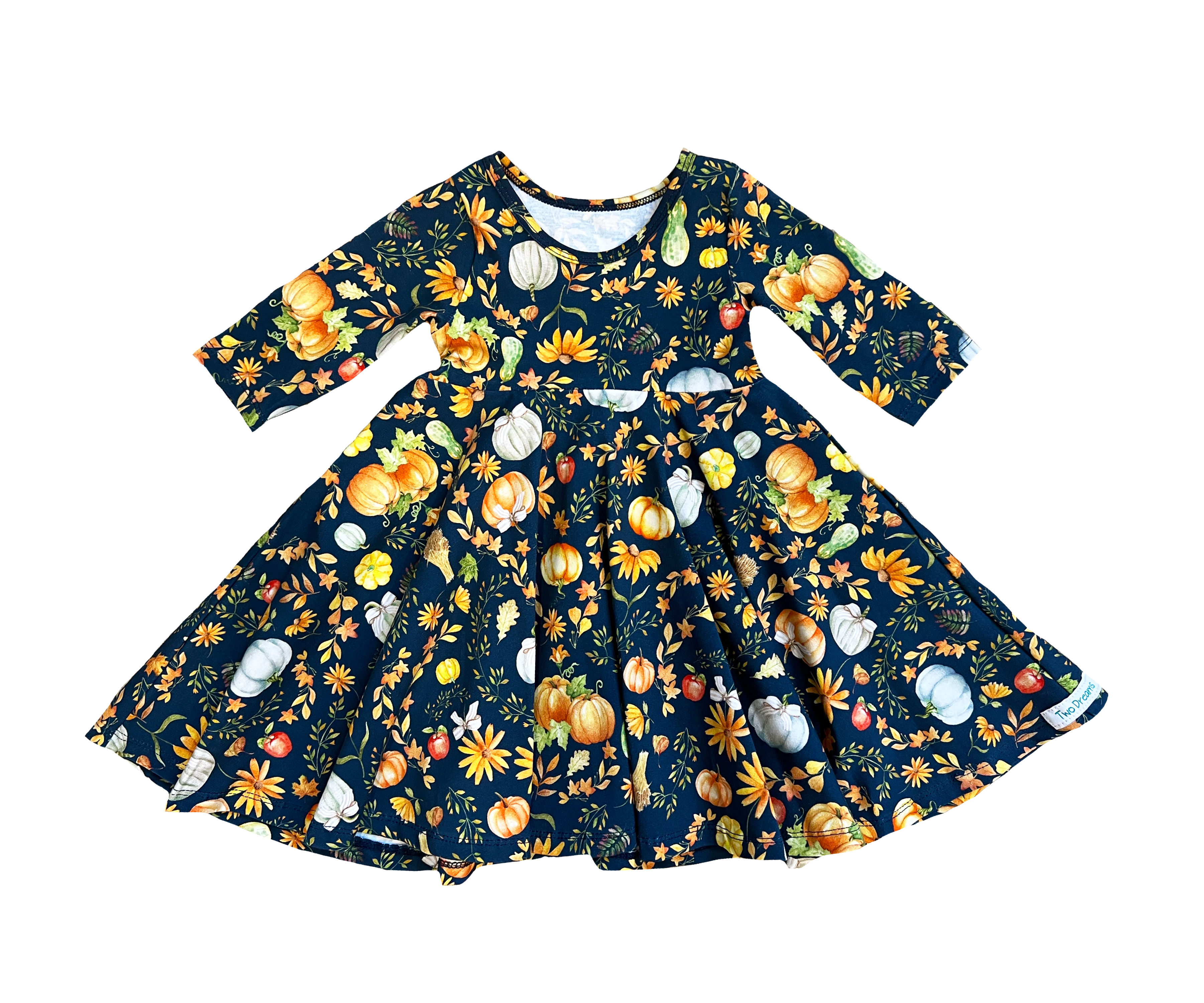 Girls Twirly Dress Fall and Christmas 3/4 Sleeves