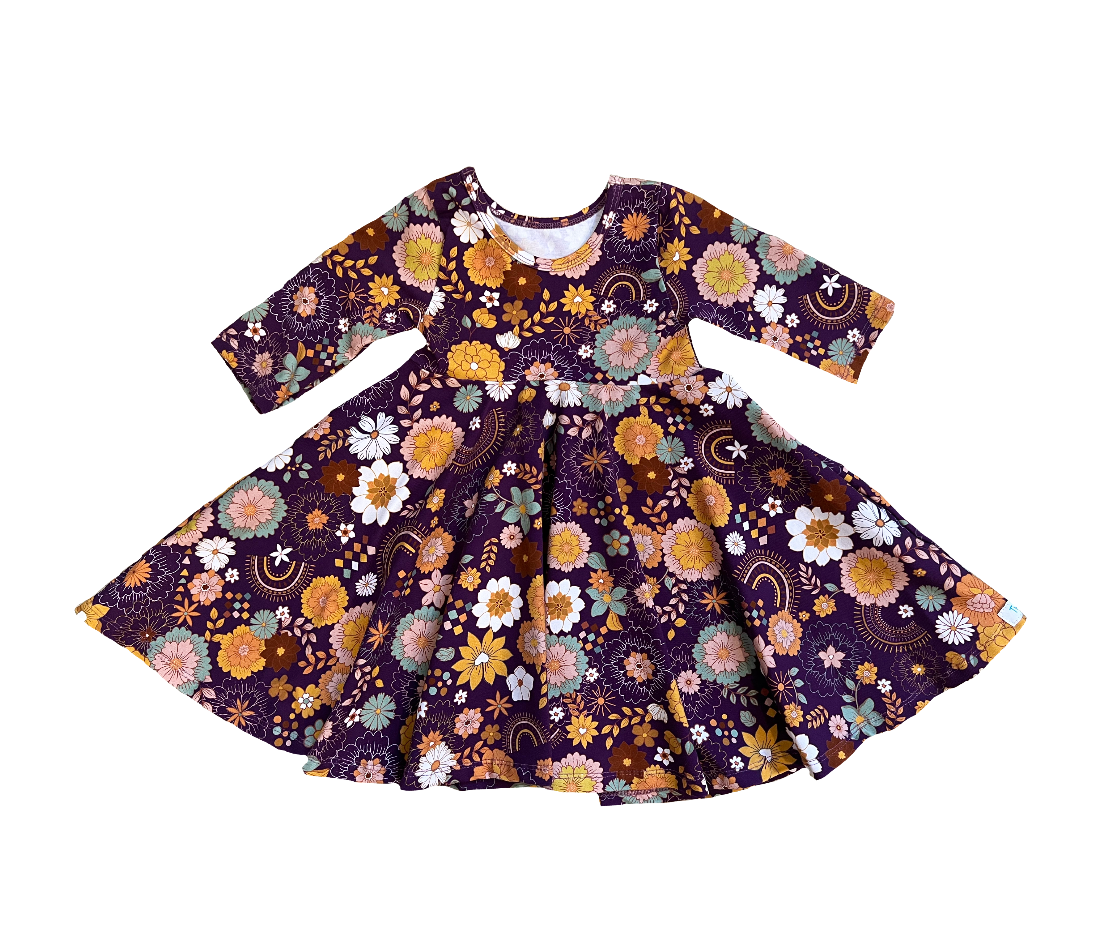 Girls Twirly Dress Fall and Christmas 3/4 Sleeves