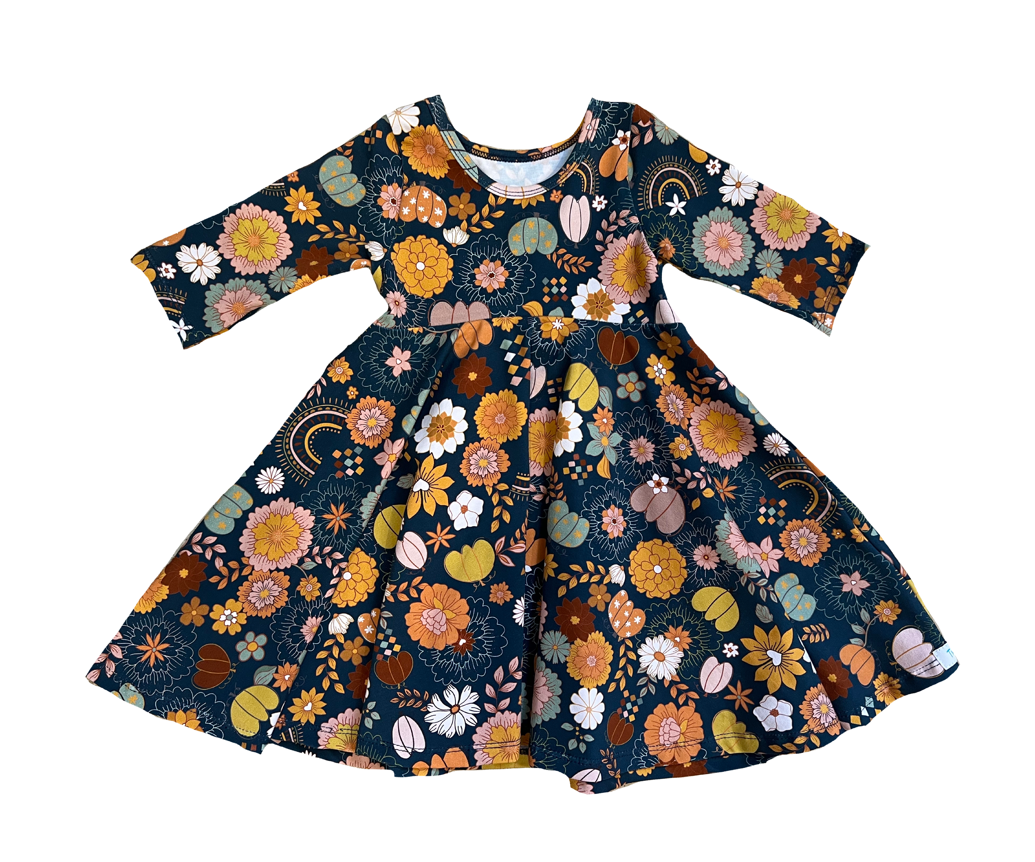 Girls Twirly Dress Fall and Christmas 3/4 Sleeves
