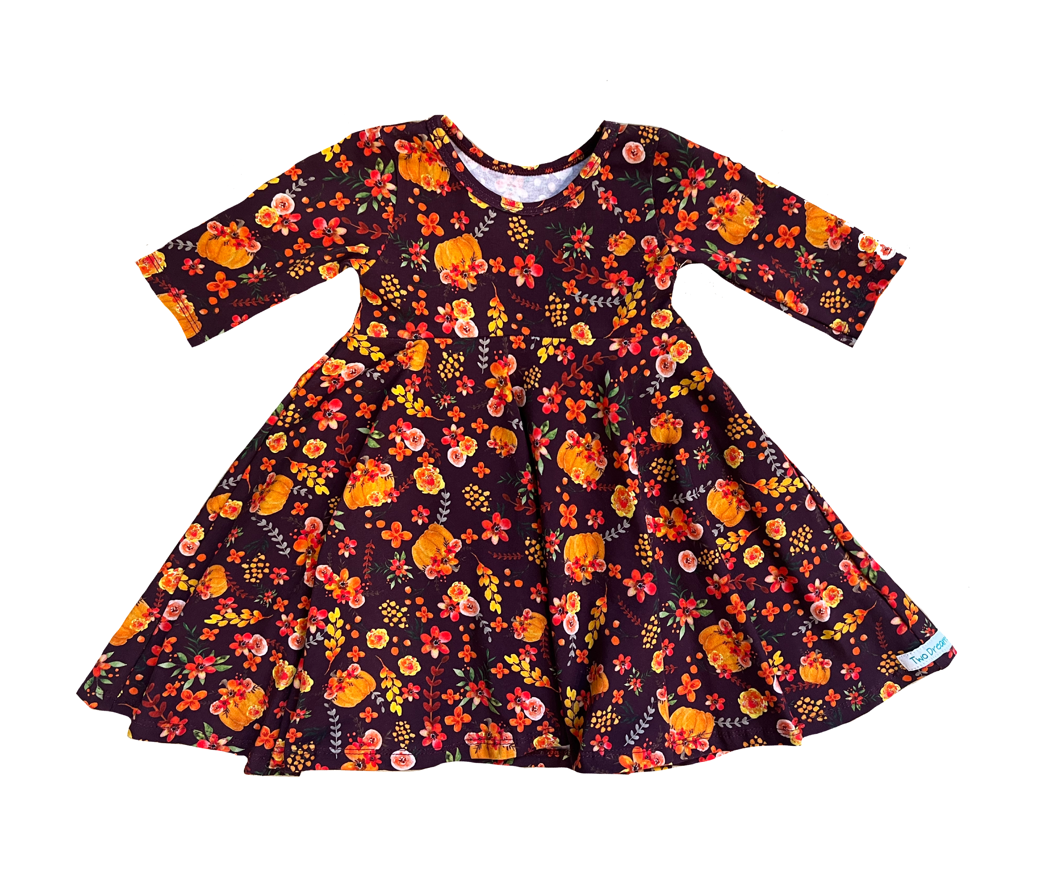 Girls Twirly Dress Fall and Christmas 3/4 Sleeves