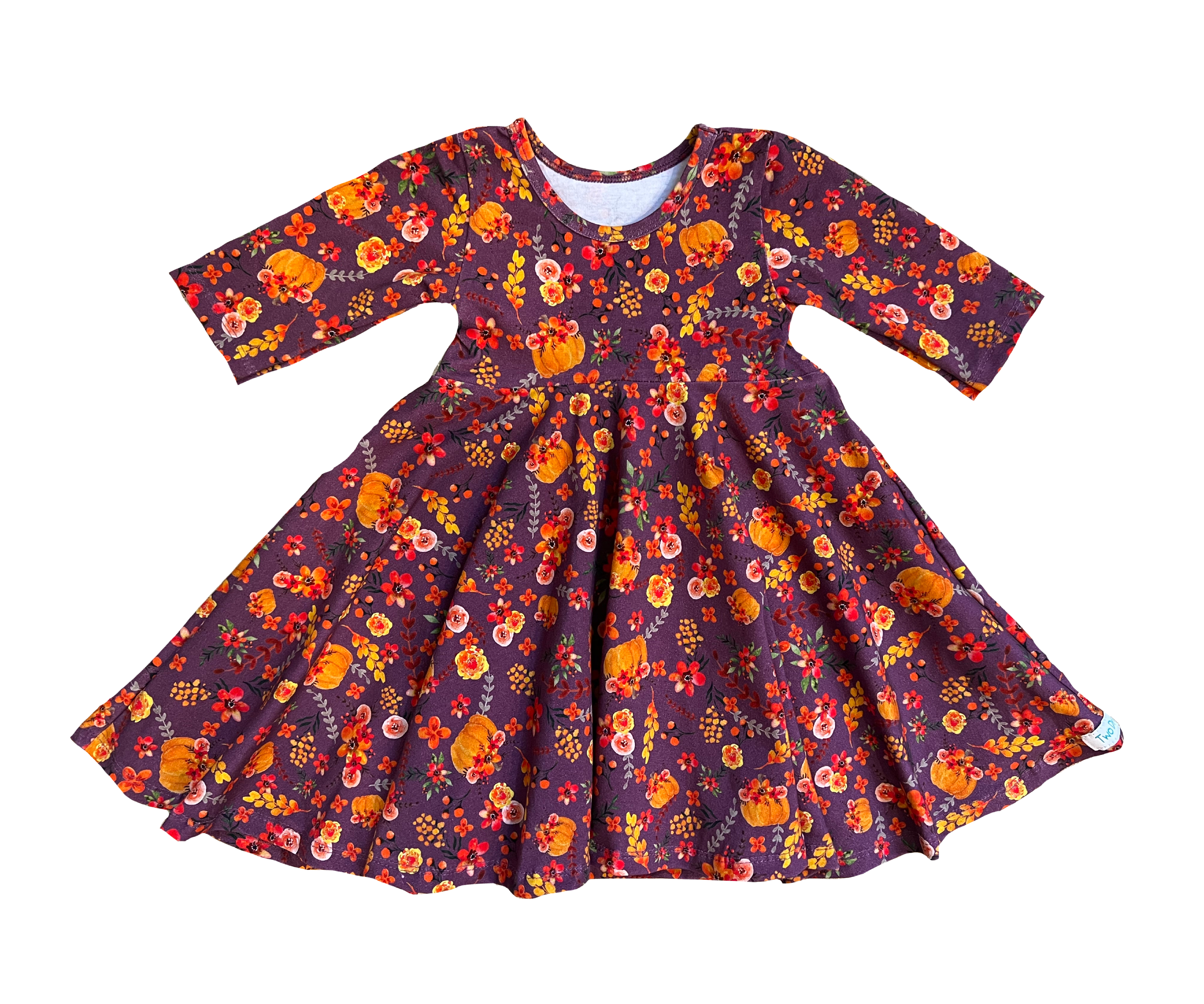 Girls Twirly Dress Fall and Christmas 3/4 Sleeves