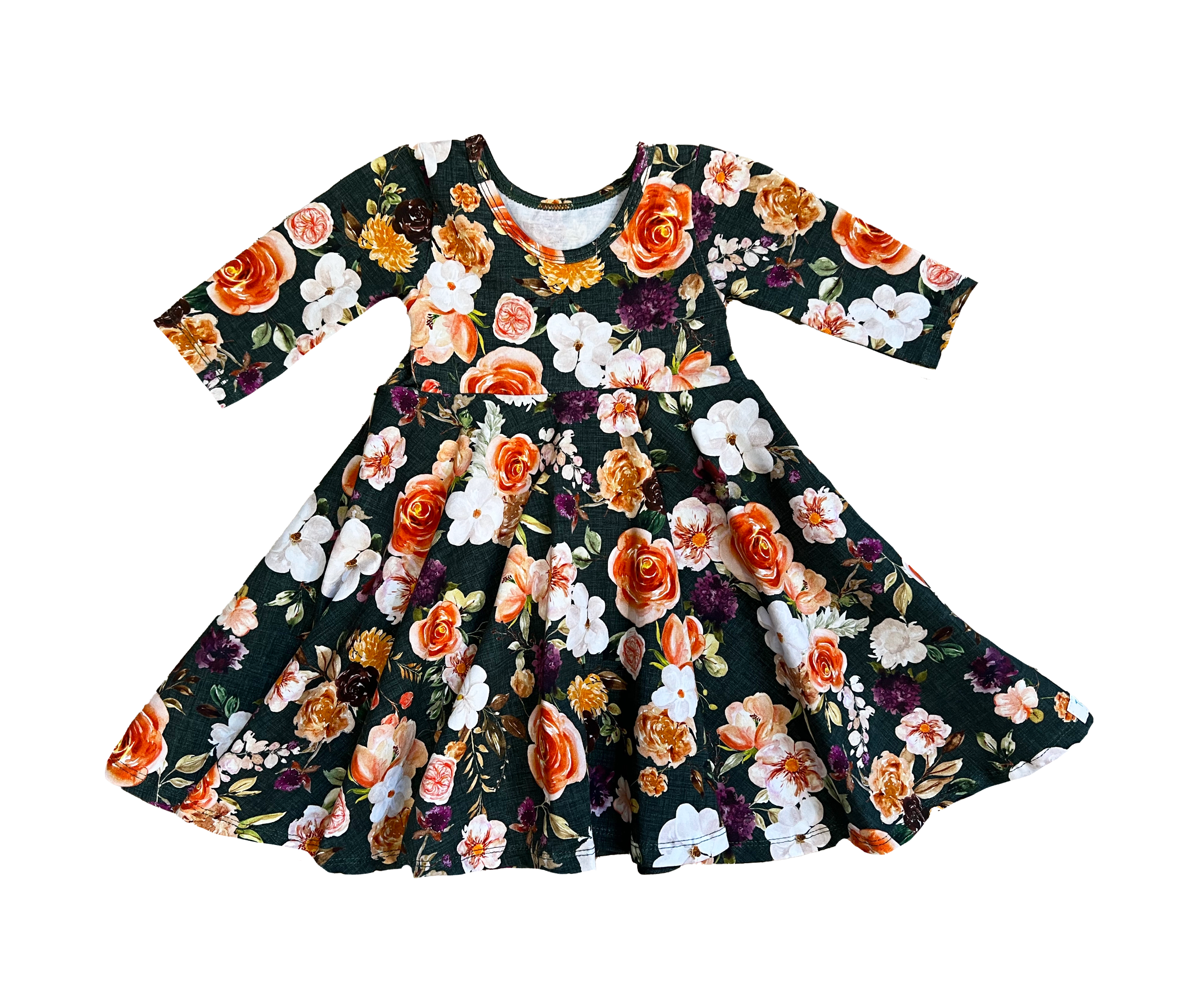 Girls Twirly Dress Fall and Christmas 3/4 Sleeves