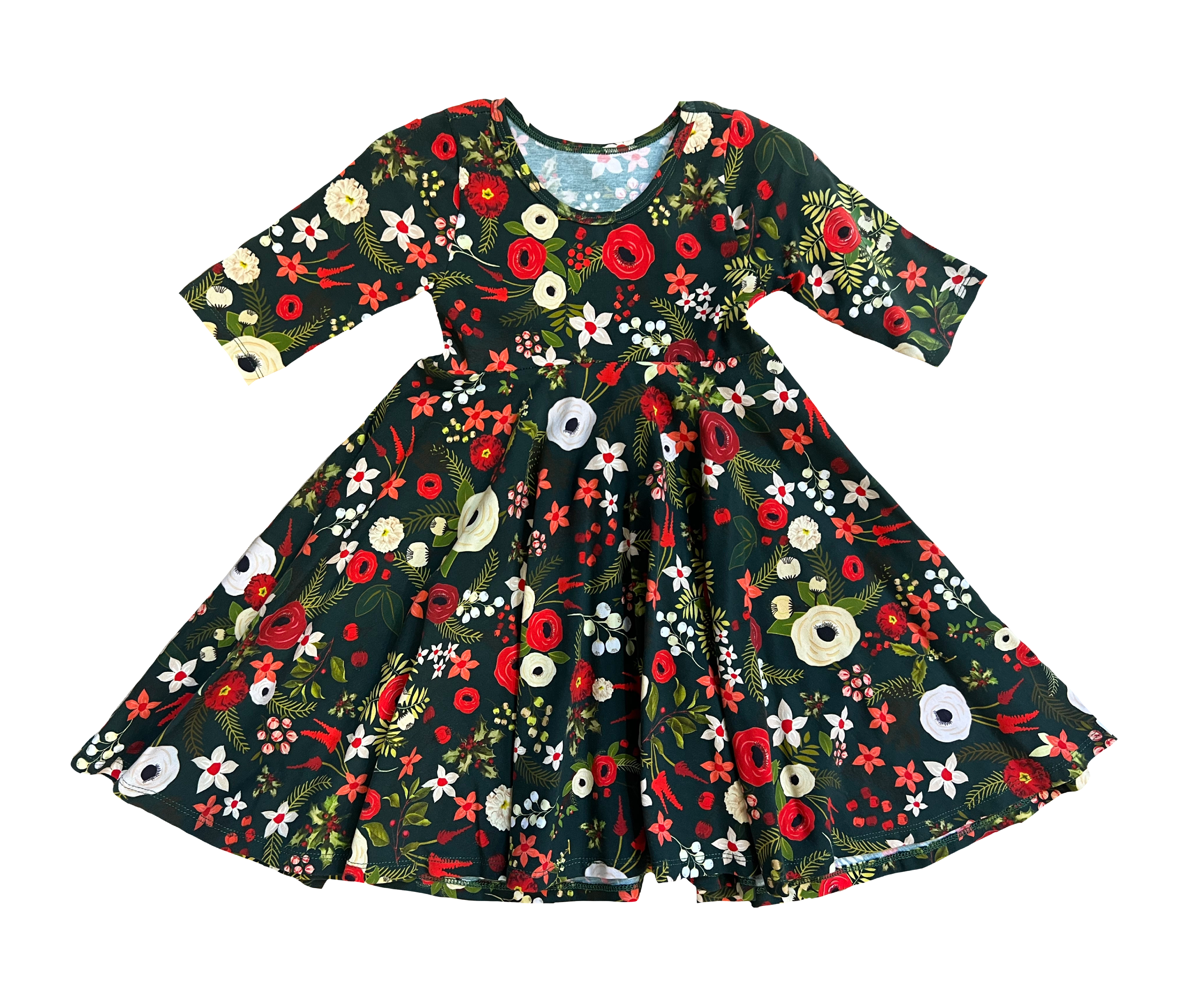 Girls Twirly Dress Fall and Christmas 3/4 Sleeves
