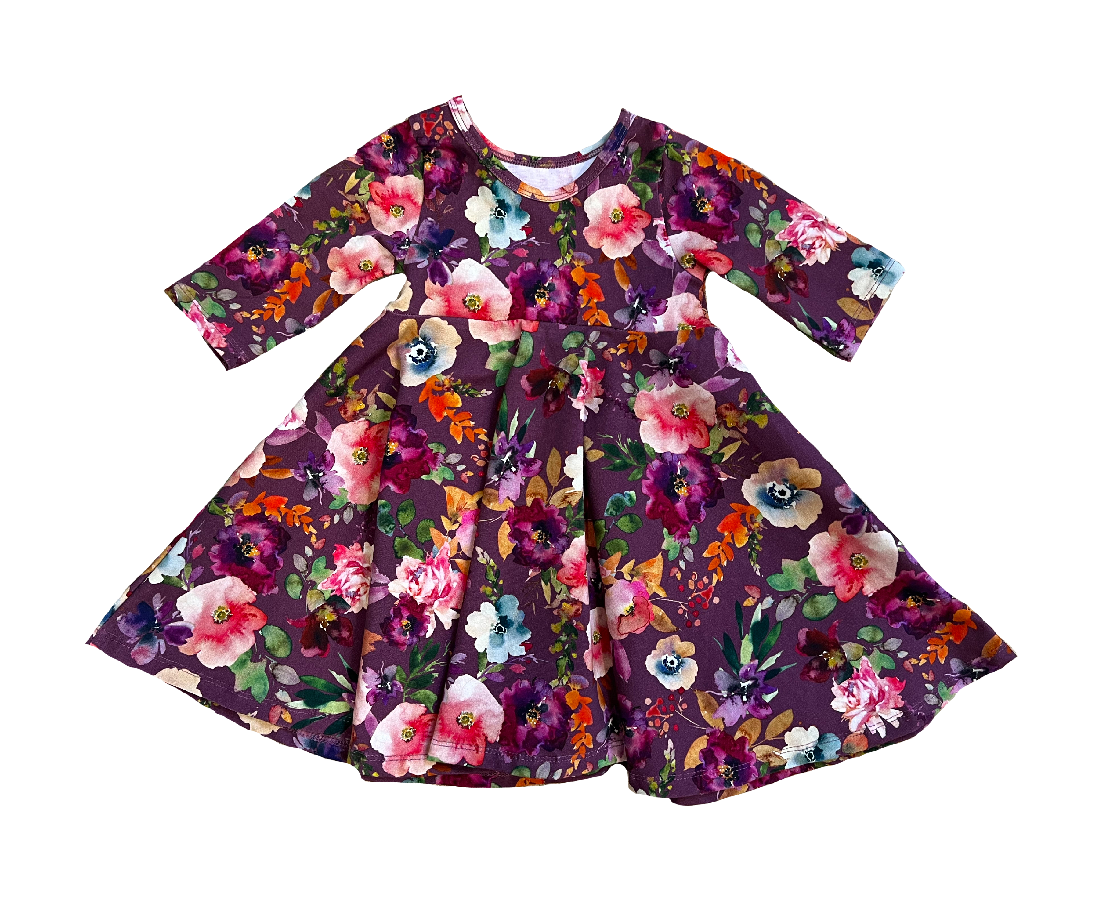 Girls Twirly Dress Fall and Christmas 3/4 Sleeves