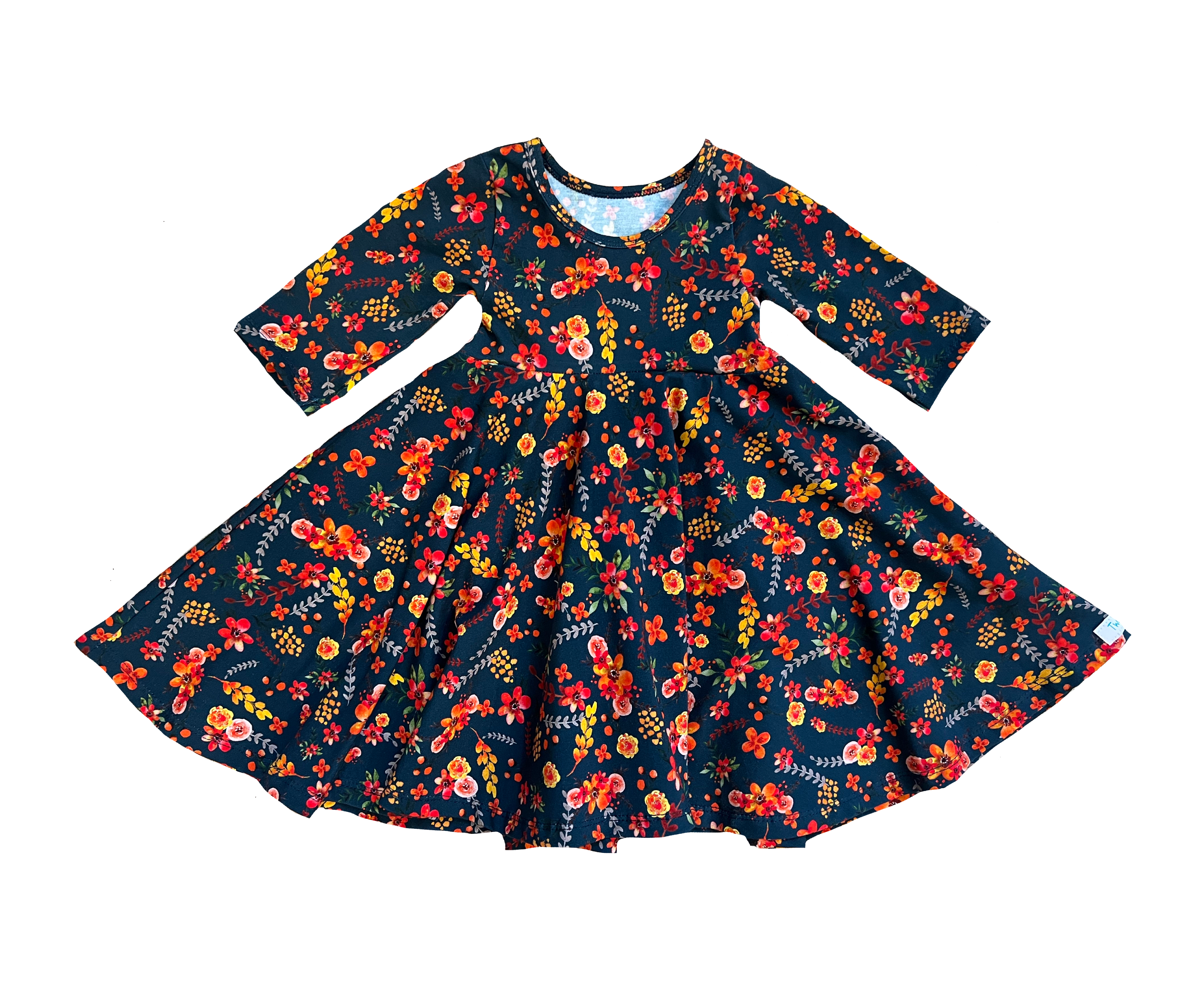 Girls Twirly Dress Fall and Christmas 3/4 Sleeves