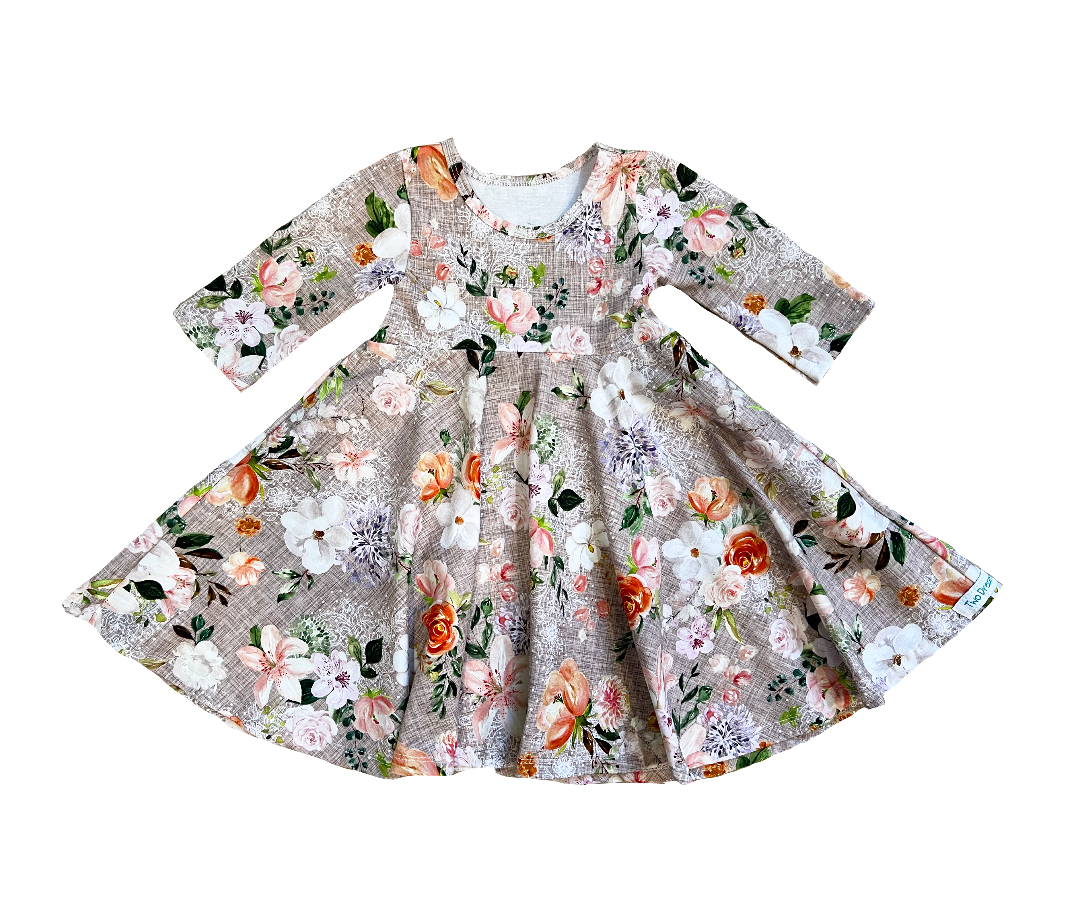 Girls Twirly Dress Fall and Christmas 3/4 Sleeves