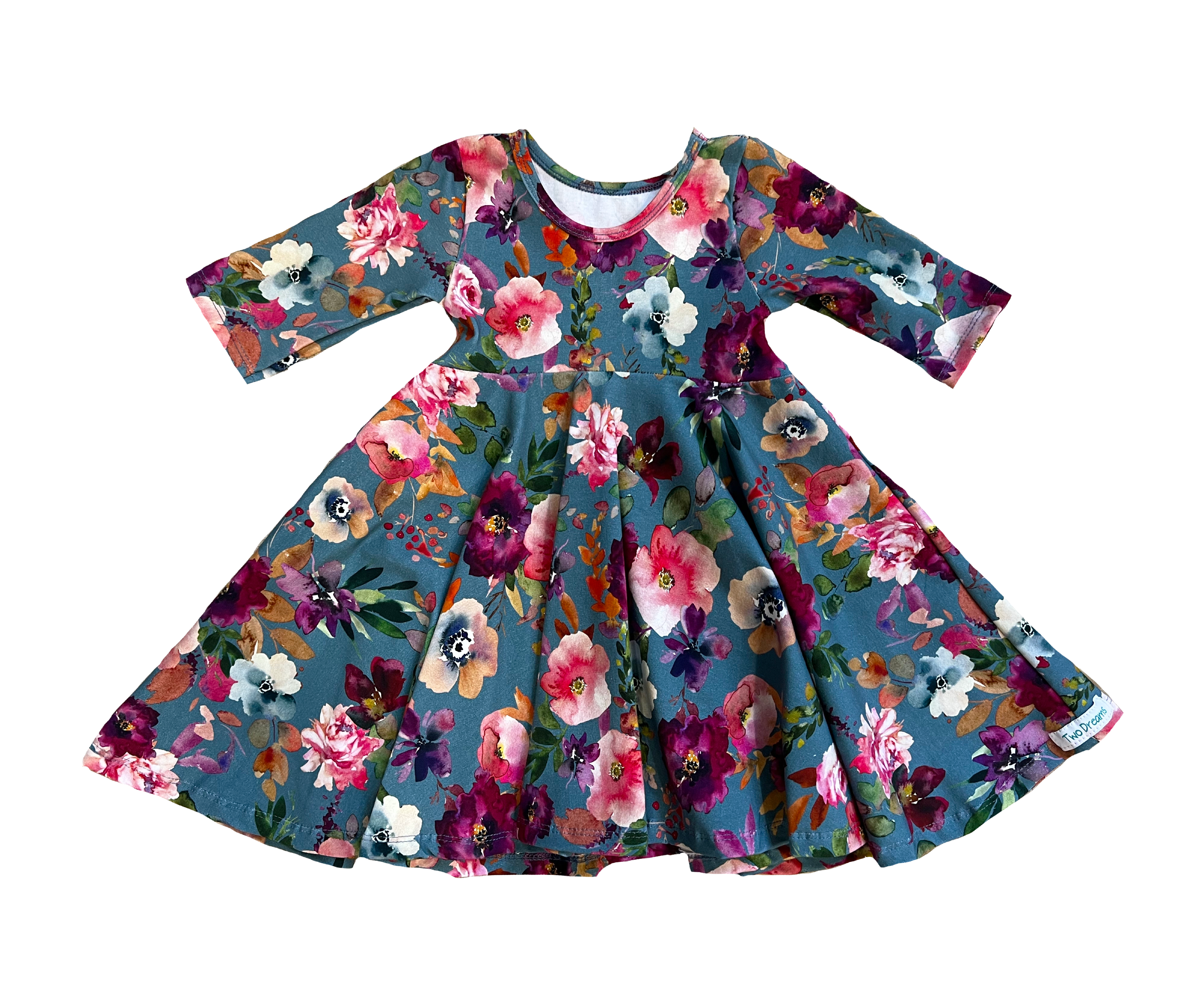 Girls Twirly Dress Fall and Christmas 3/4 Sleeves