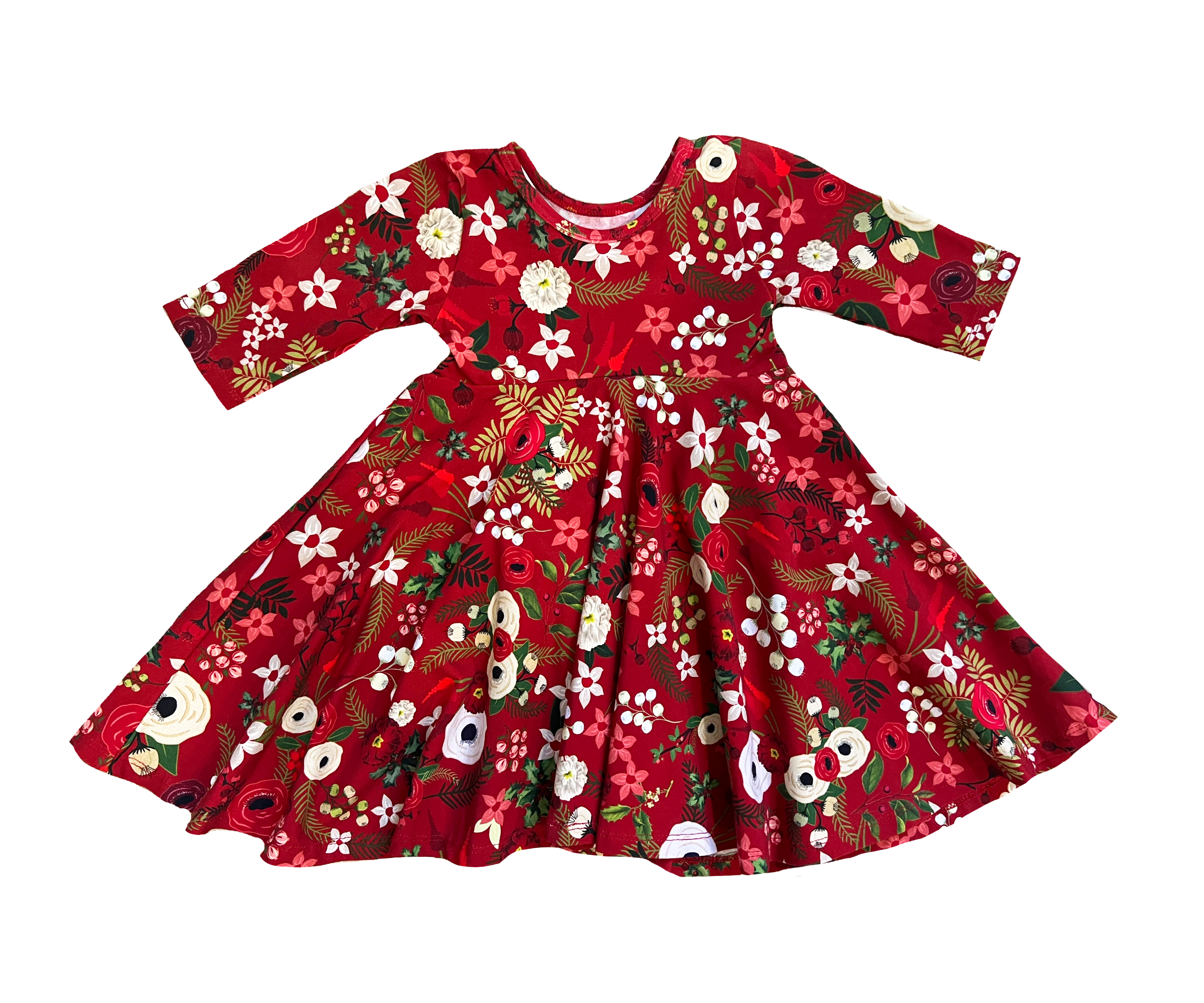 Girls Twirly Dress Fall and Christmas 3/4 Sleeves