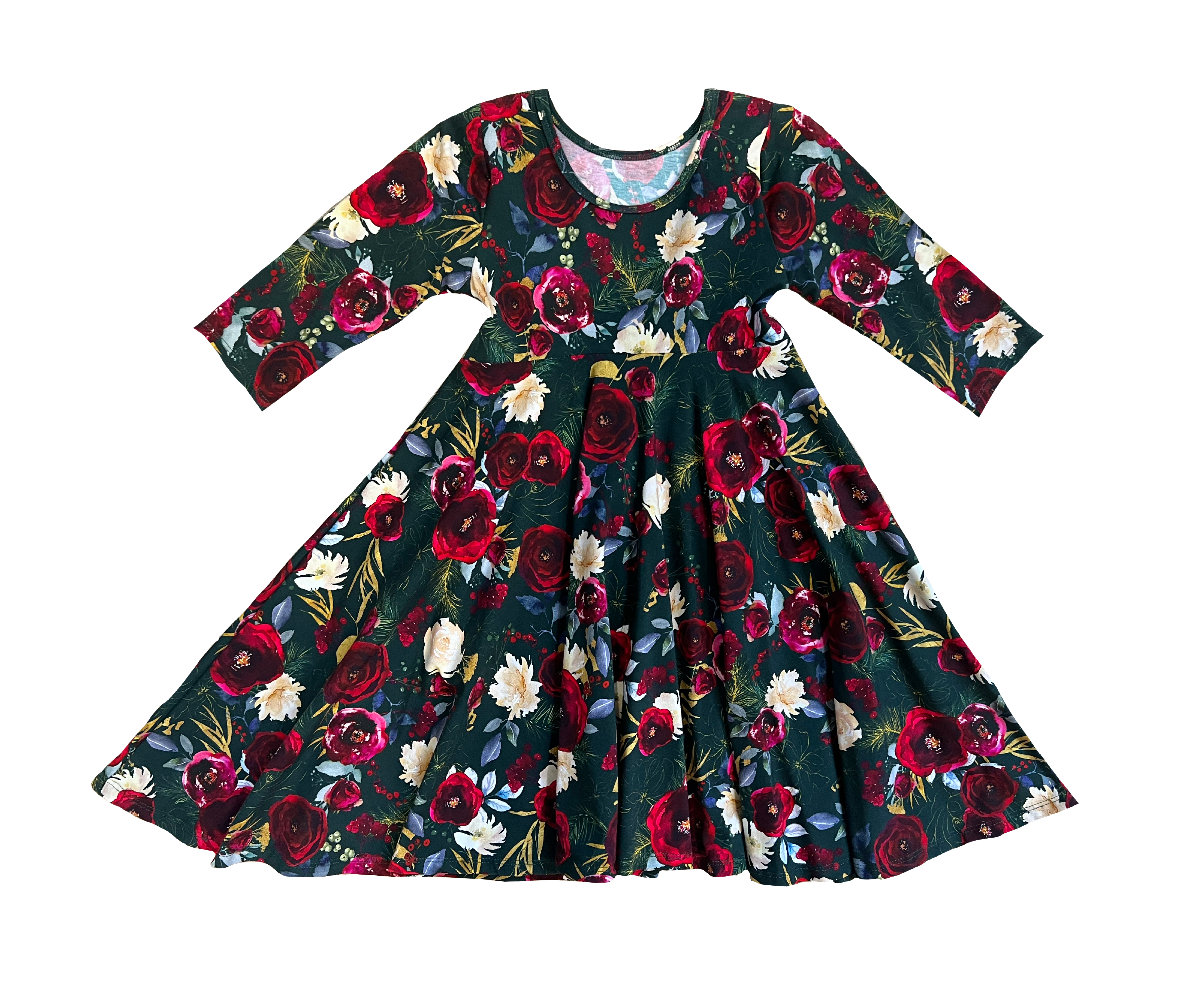 Girls Twirly Dress Fall and Christmas 3/4 Sleeves