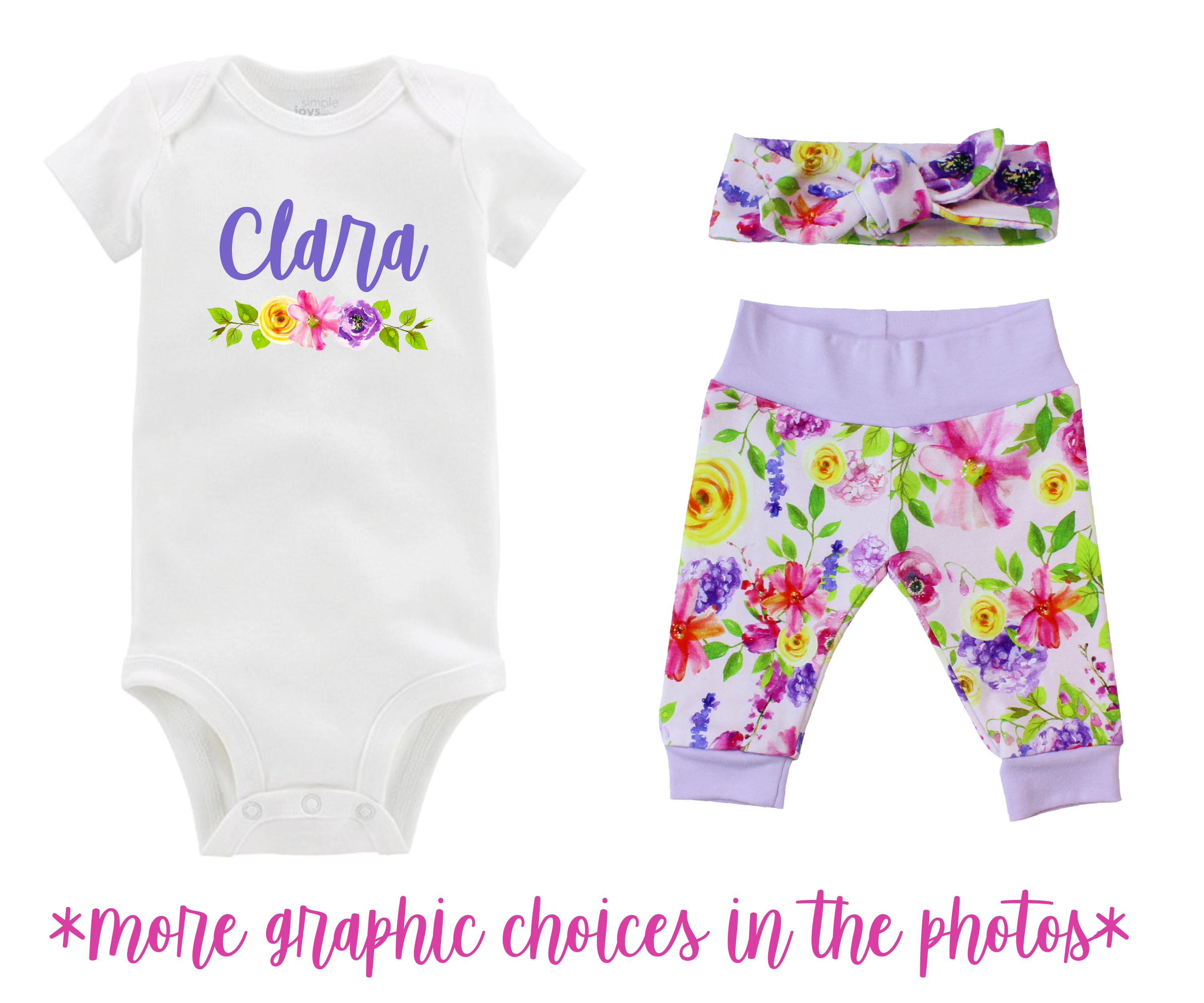 Purple Watercolor Floral Baby Girl Outfit
