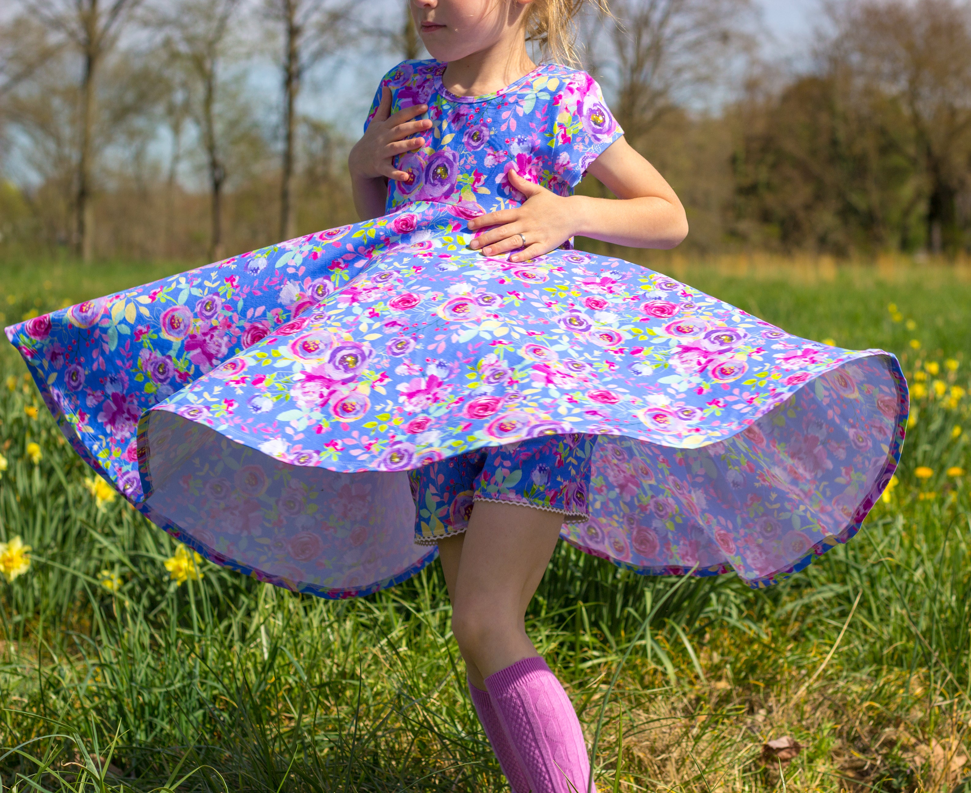 Short Sleeve Girls Easter Twirly Dress Summer Spring