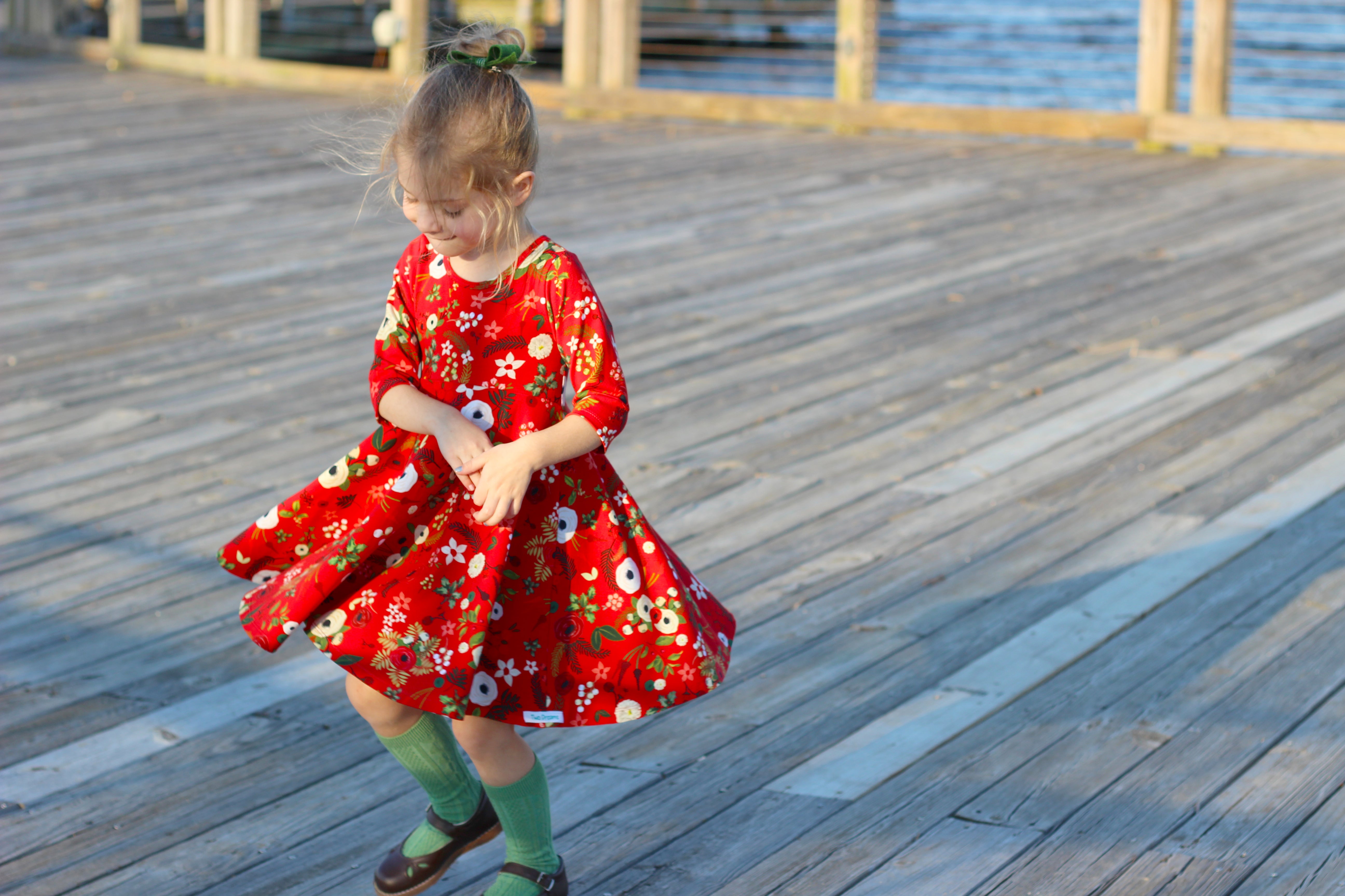 Girls Twirly Dress Fall and Christmas 3/4 Sleeves