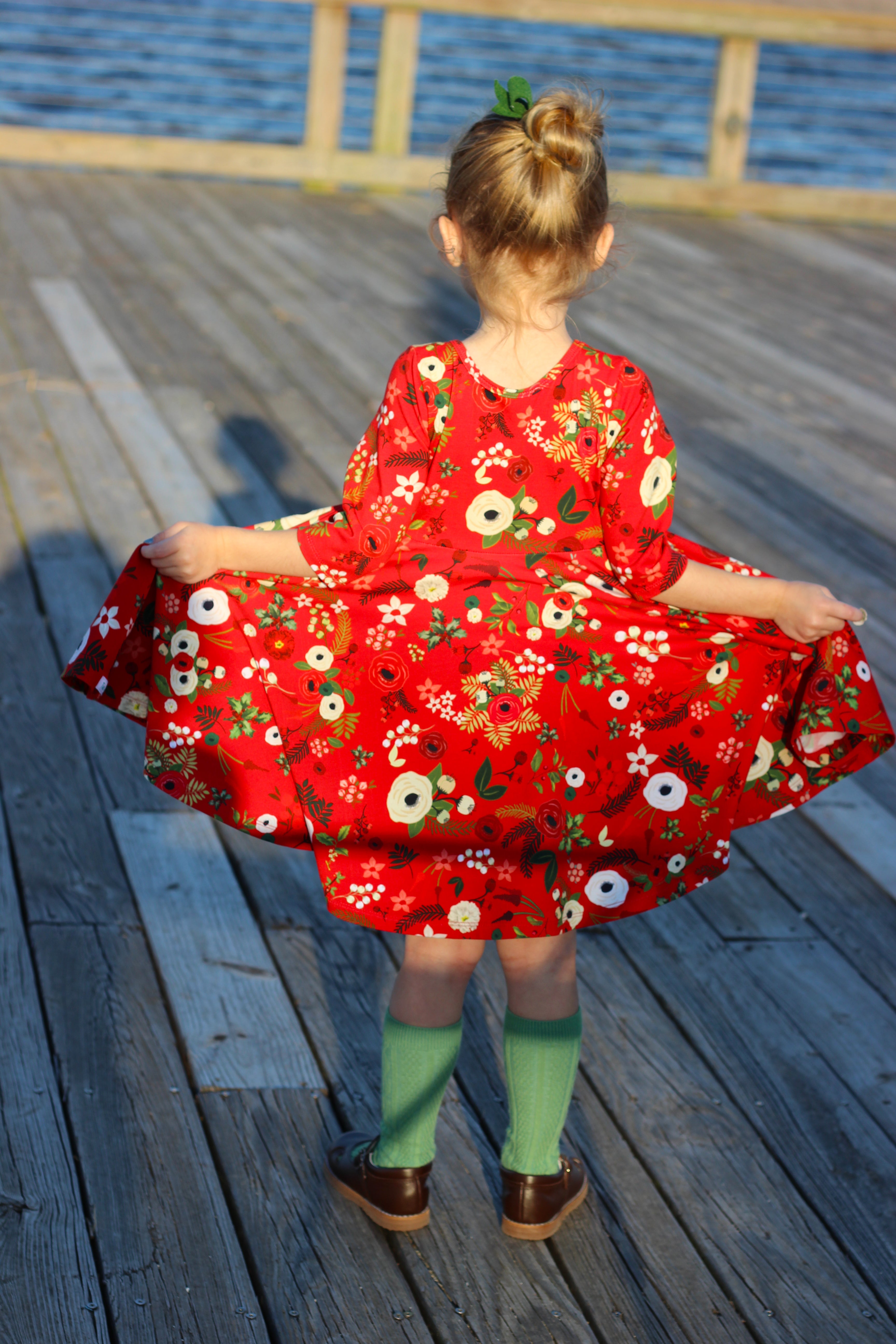 Girls Twirly Dress Fall and Christmas 3/4 Sleeves