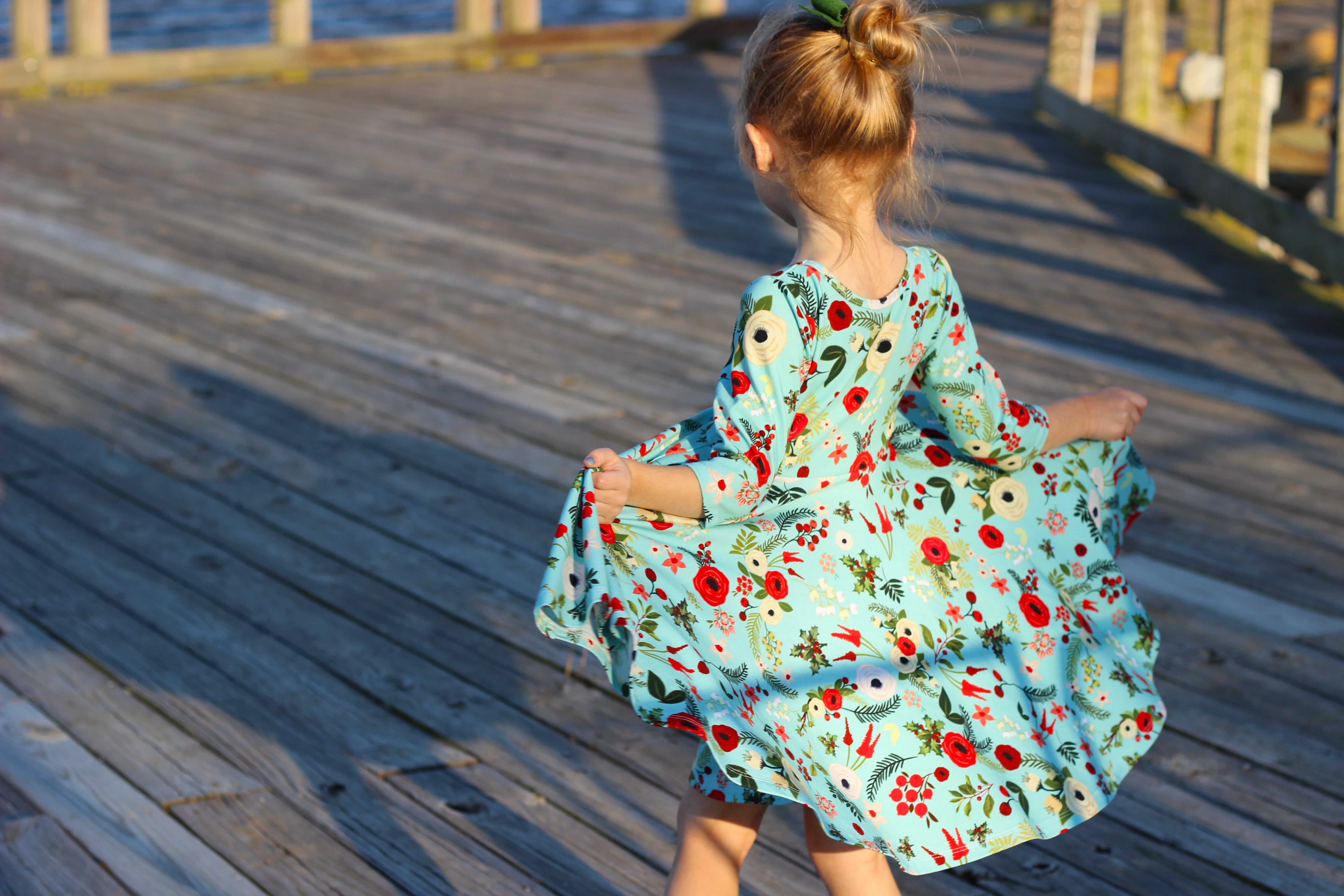Girls Twirly Dress Fall and Christmas 3/4 Sleeves