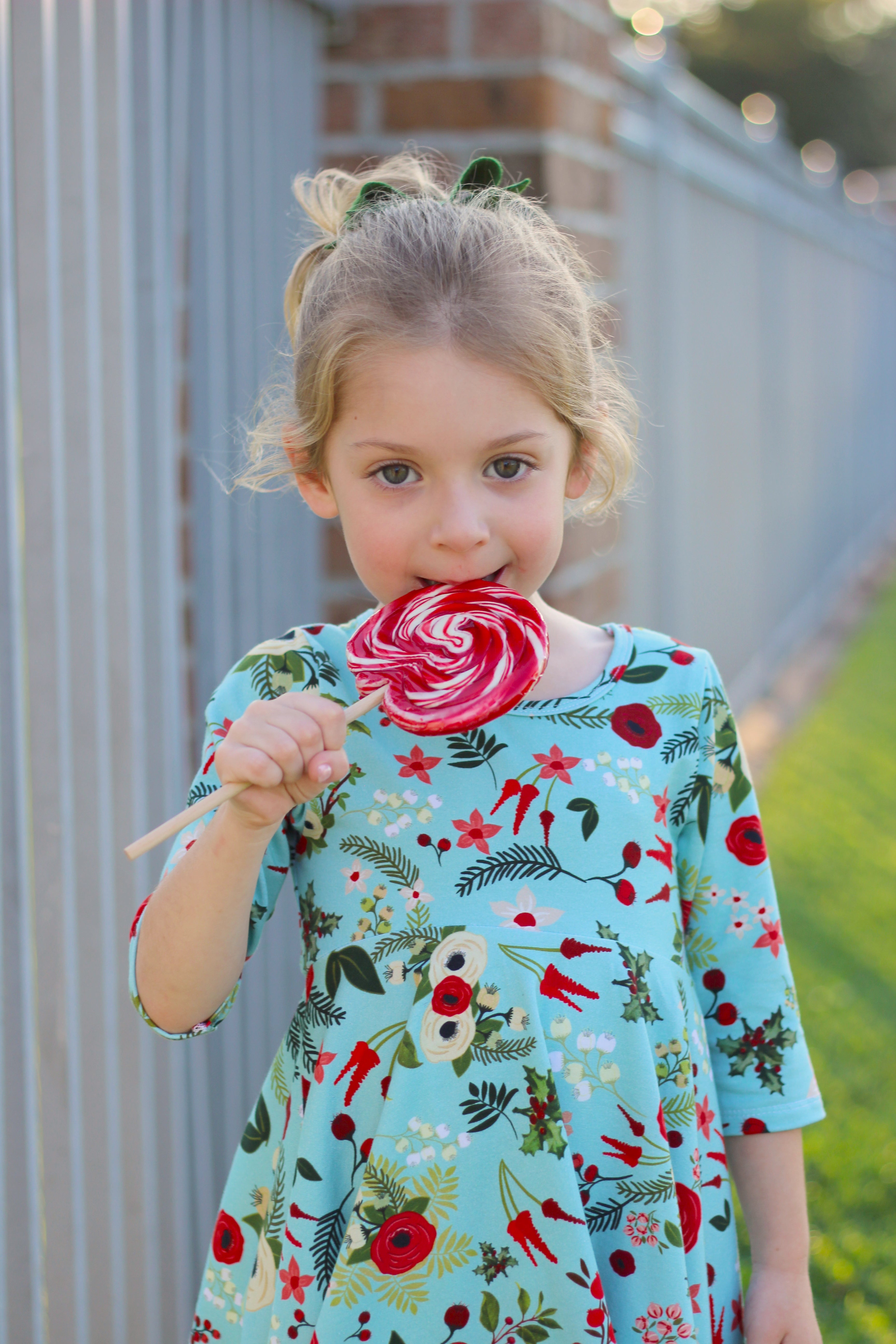 Girls Twirly Dress Fall and Christmas 3/4 Sleeves