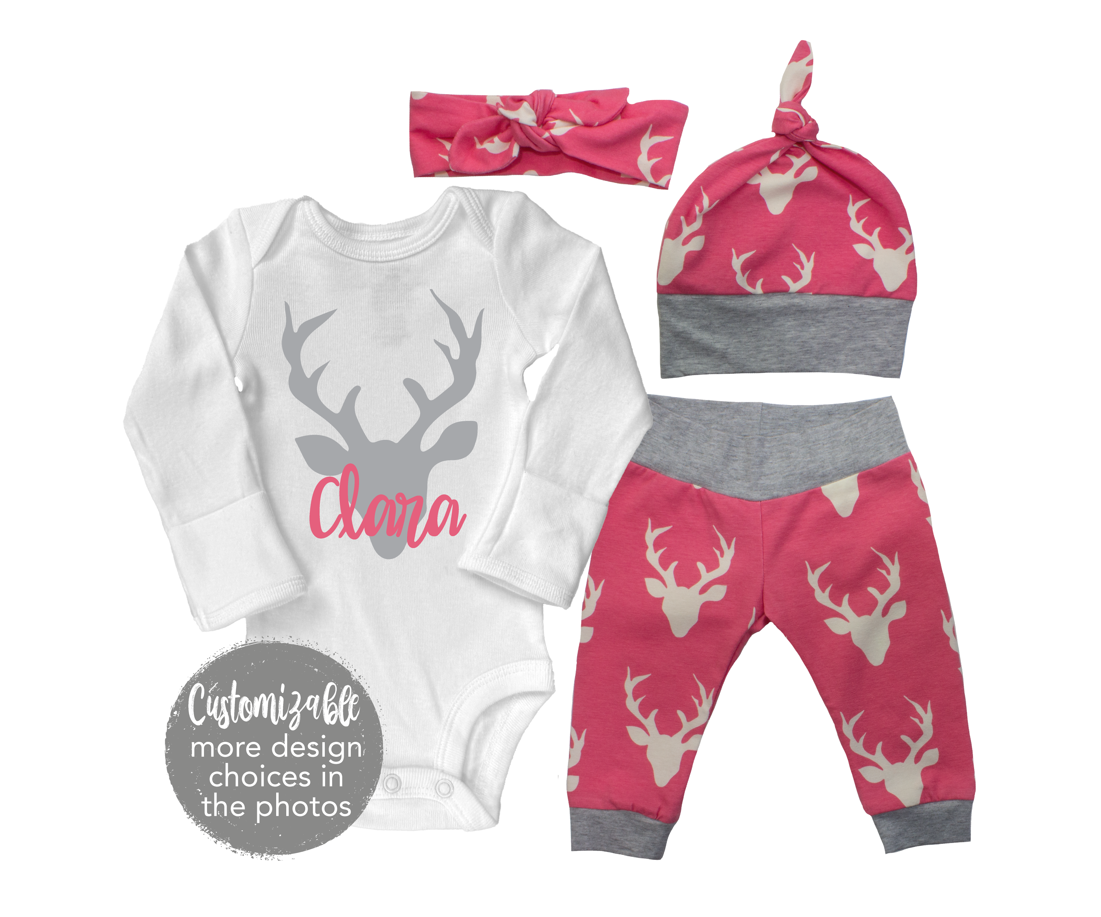 Pink Deer Baby Girl Outfit
