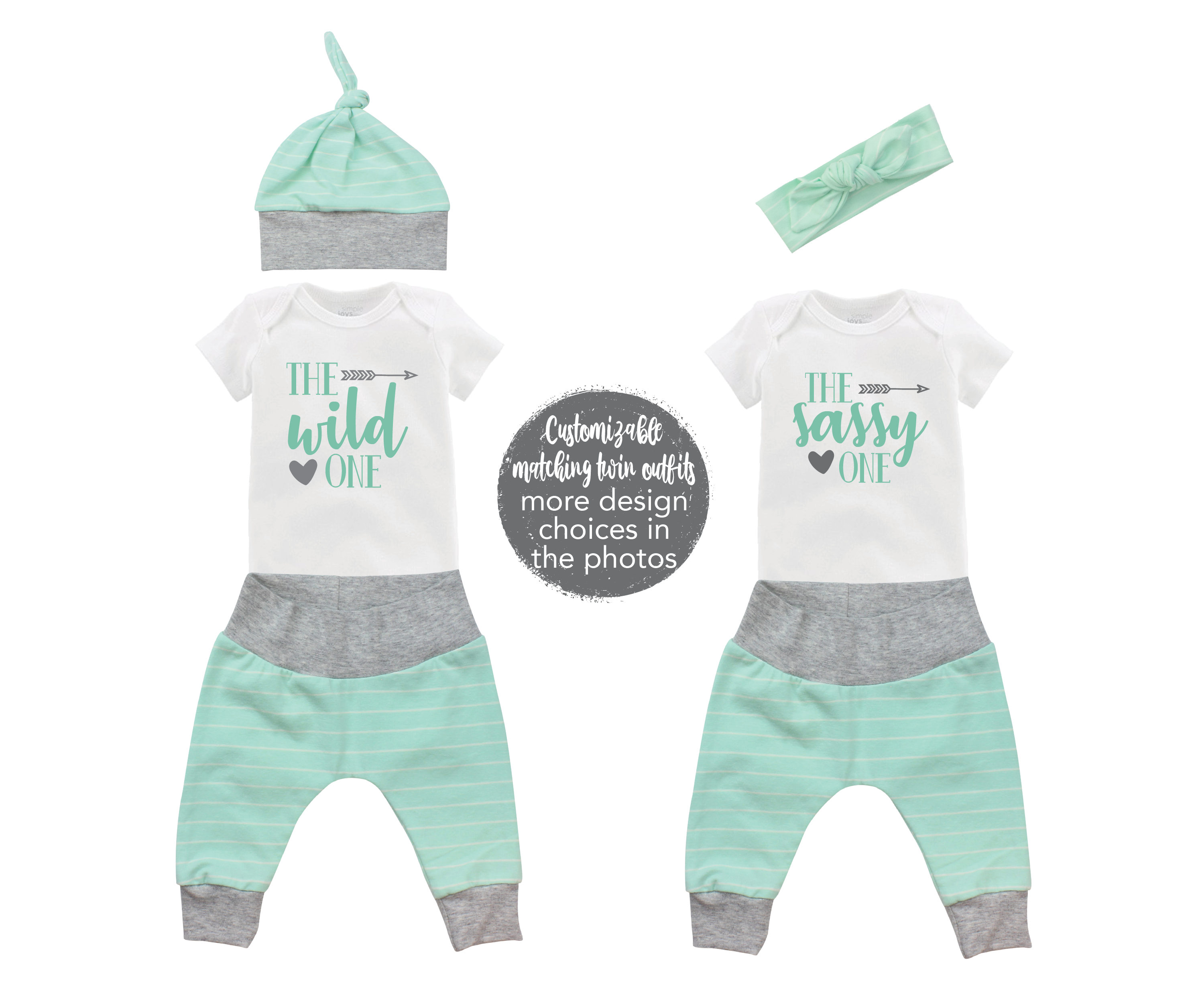 Twin Girl Mint Stripe Outfit Baby Coming Home Outfit