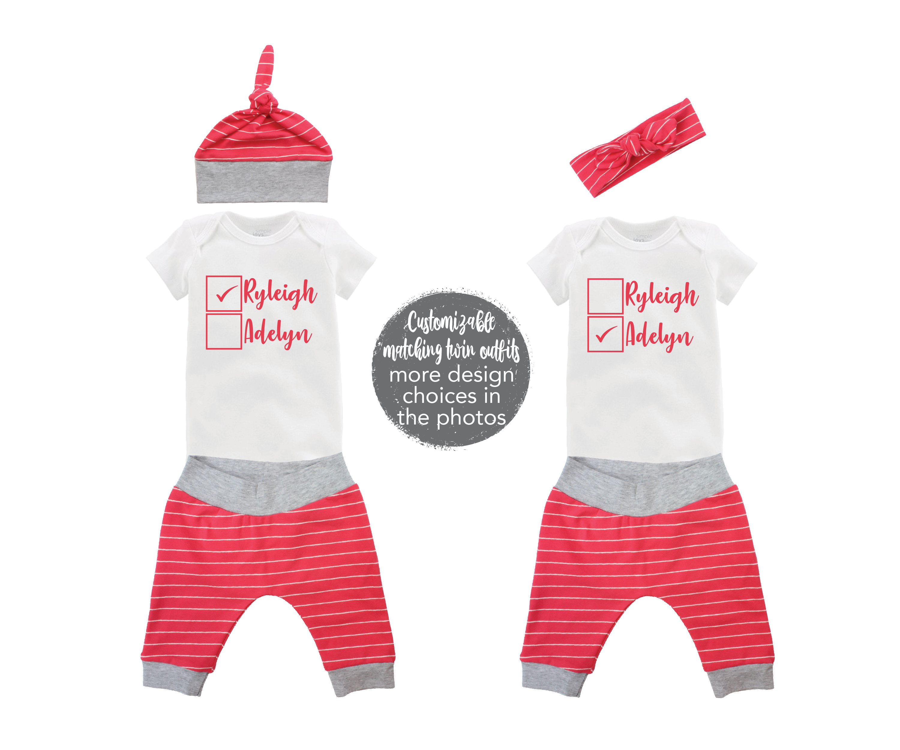 Twin Pink Stripes Outfit Dynamic Duo Oldest Youngest Friends Forever Baby Coming Home Outfit
