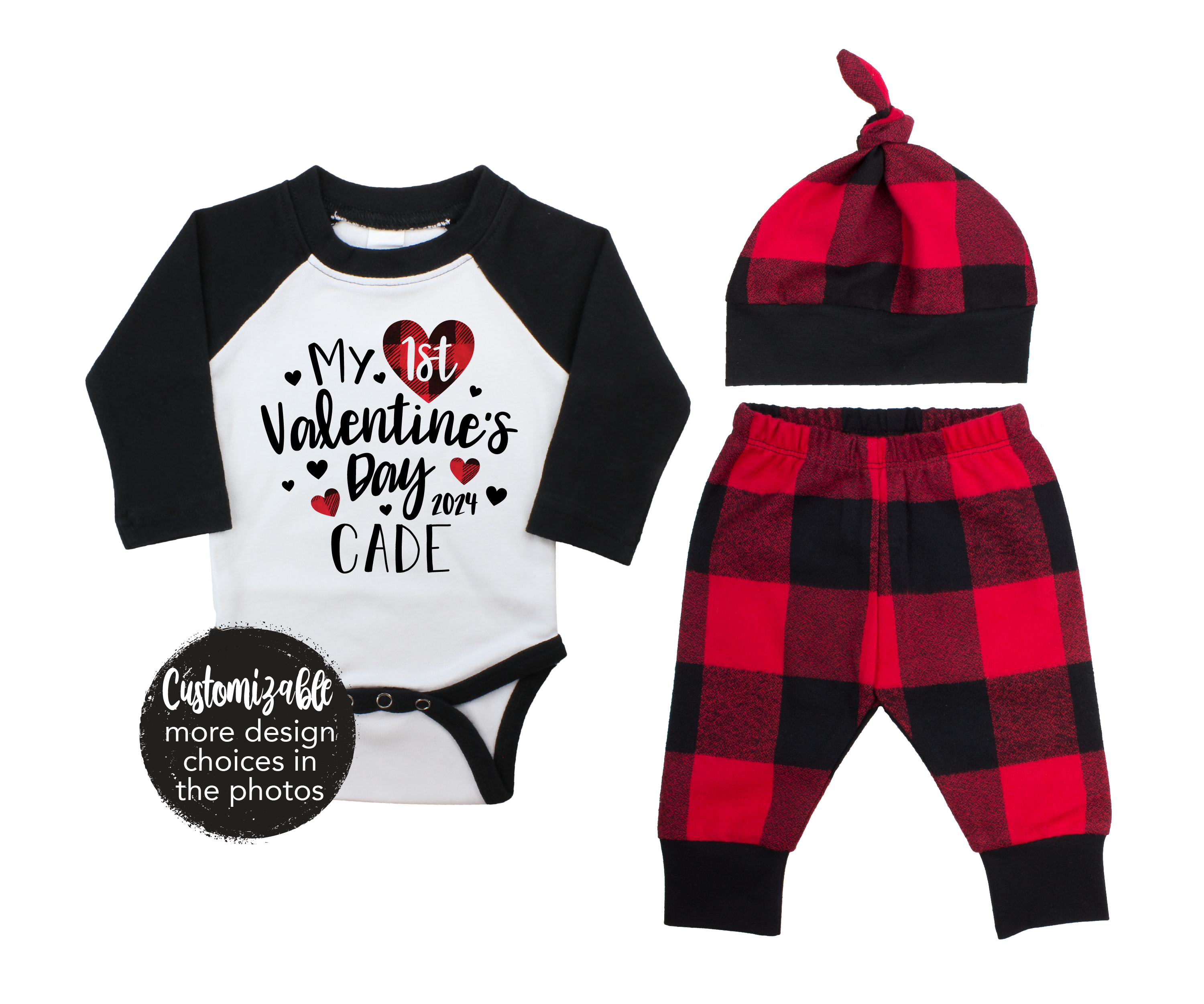 Boy Valentine's Day Black Red Buffalo Plaid Flannel Boy Outfit