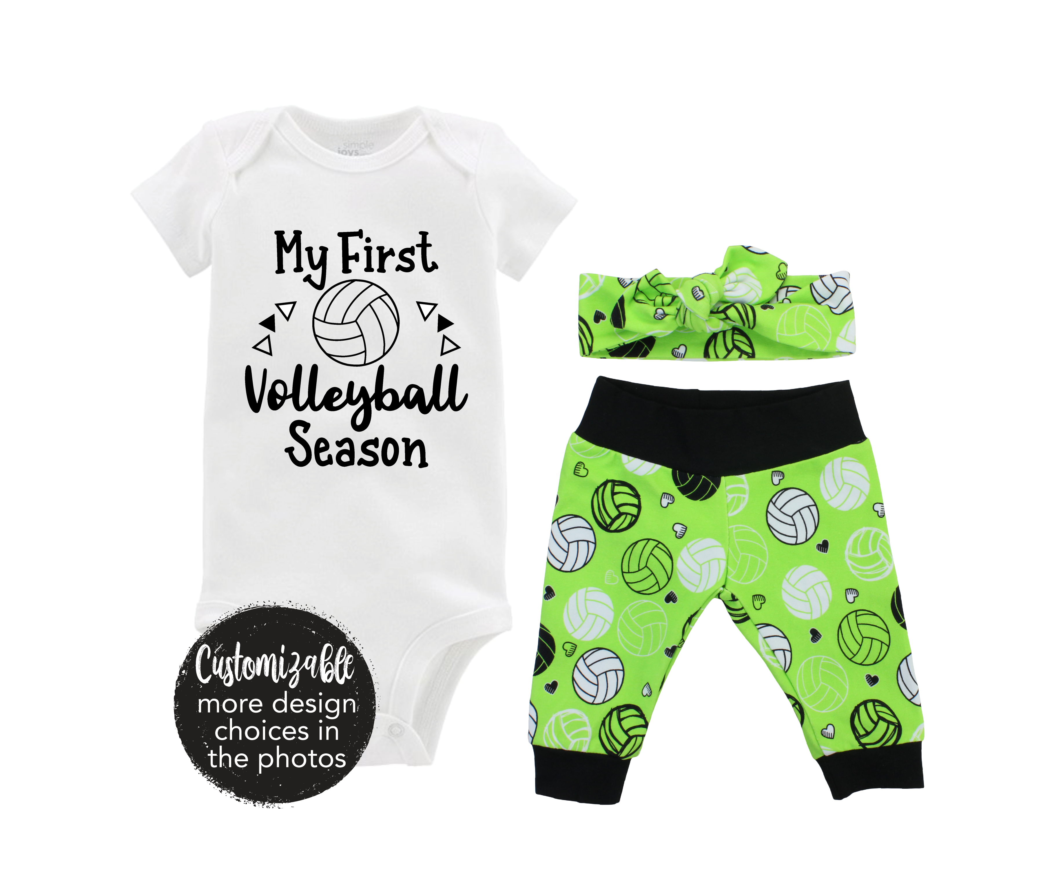 Neon Green Volleyball Baby Girl Outfit