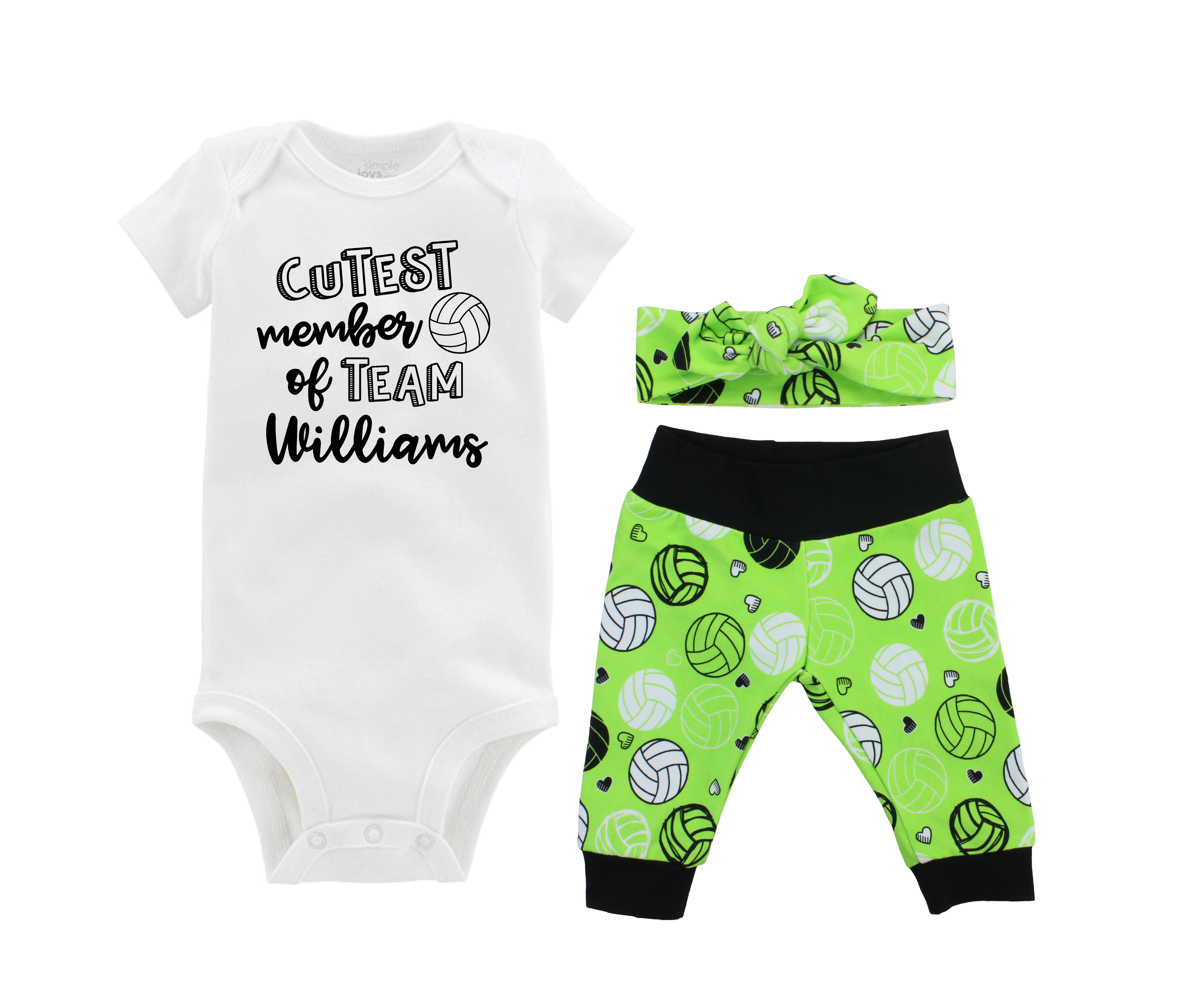 Neon Green Volleyball Baby Girl Outfit