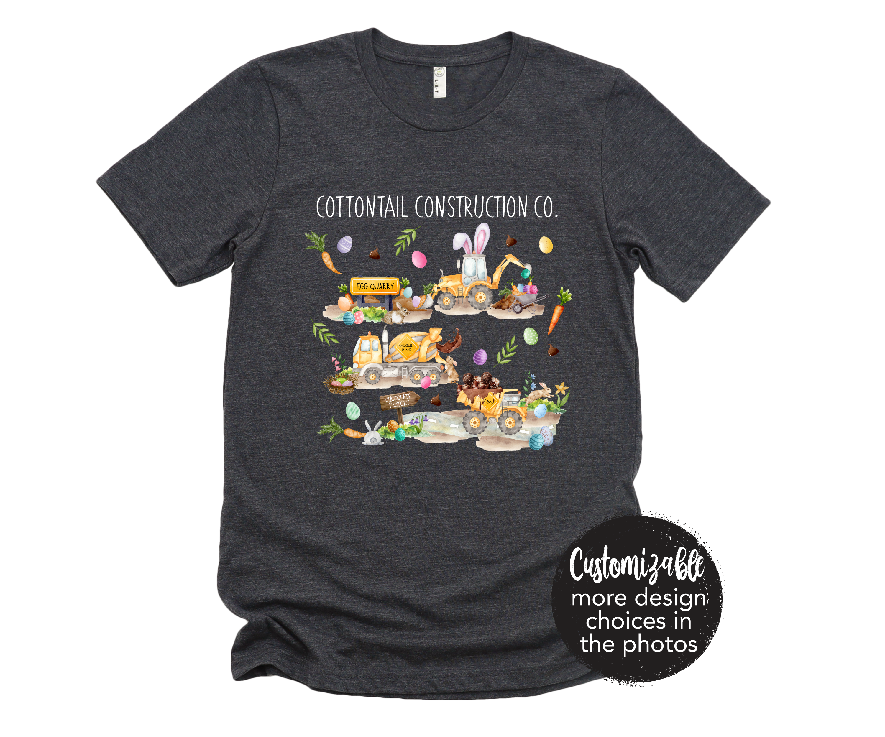Cottontail Construction Company Retro Easter Boy Shirt Carrot Bunny Easter Bunny Spring Girl Boy Unisex Tie Dye Tee