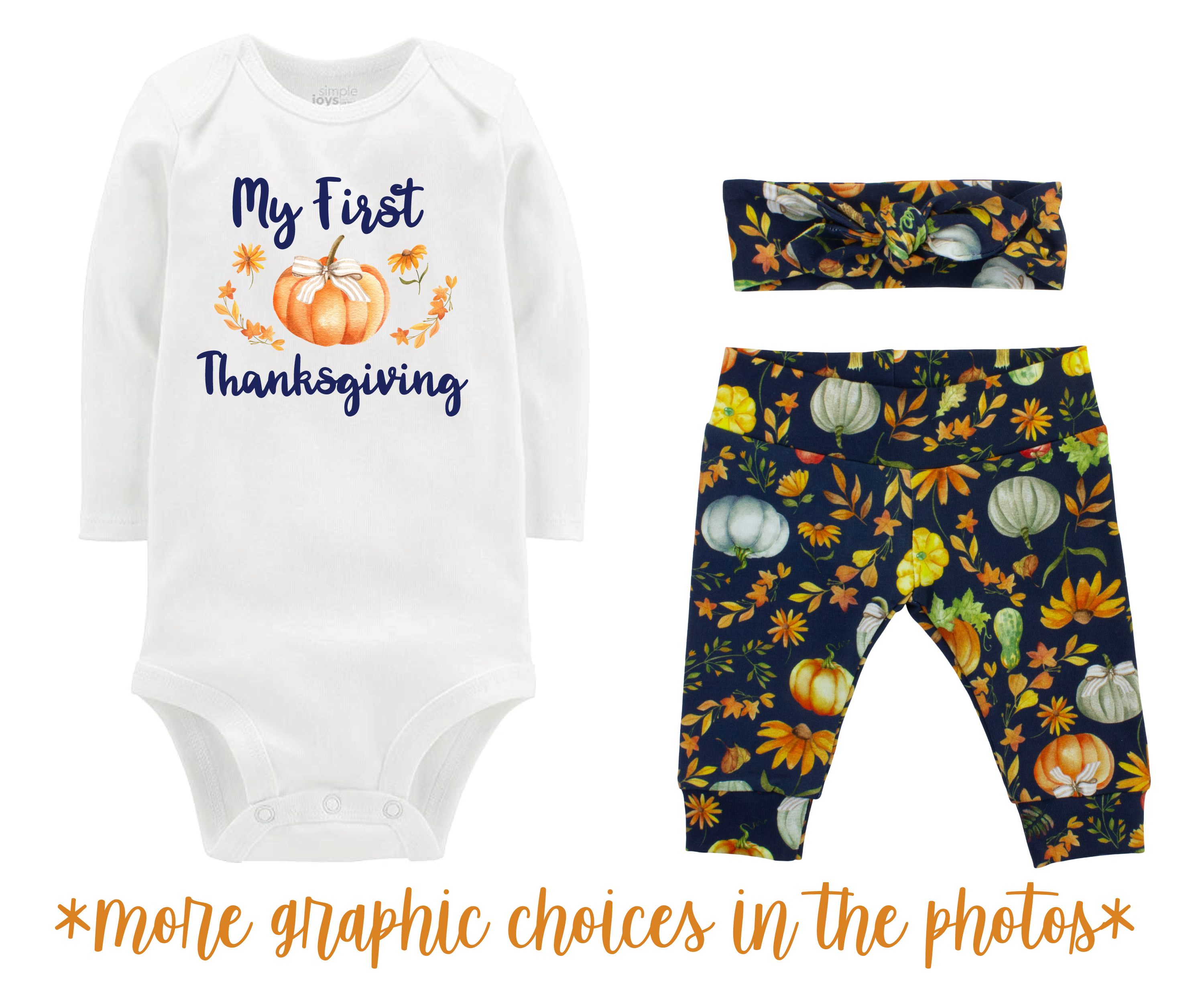 Girl Fall Pumpkin Harvest Navy Blue Baby Outfit