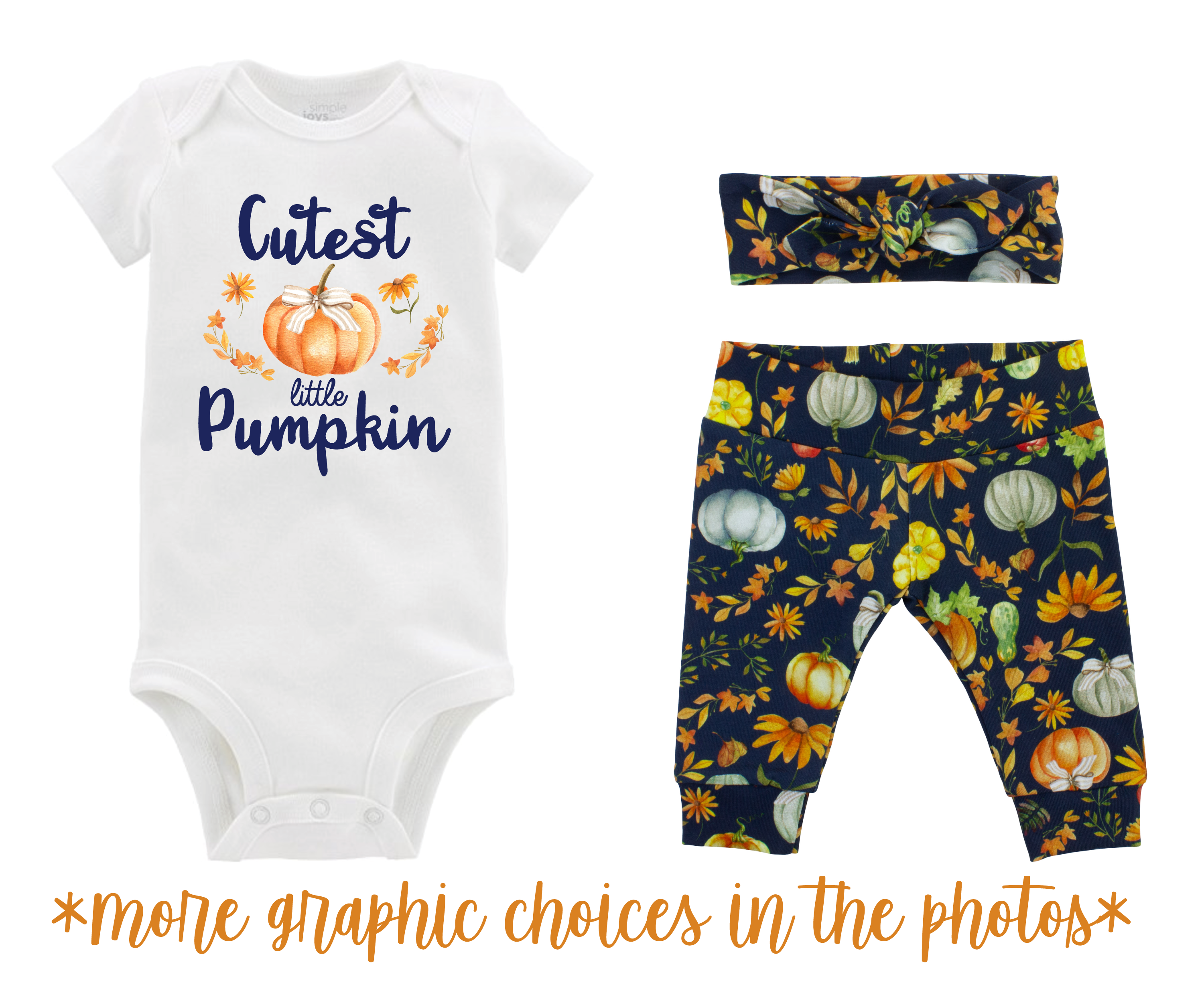 Girl Fall Pumpkin Harvest Navy Blue Baby Outfit
