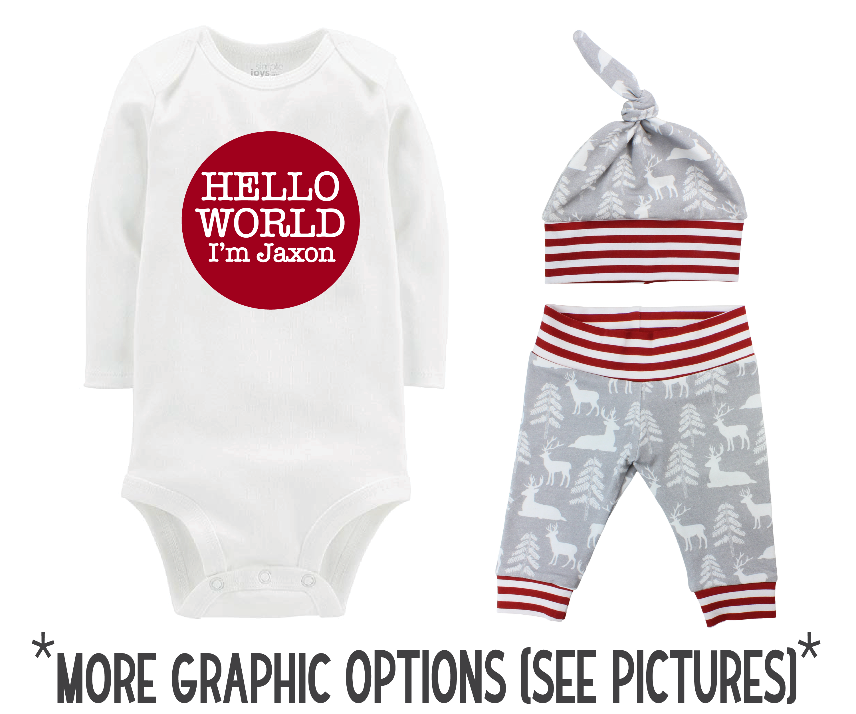 Boy Gray Bear and Deer Baby Outfit