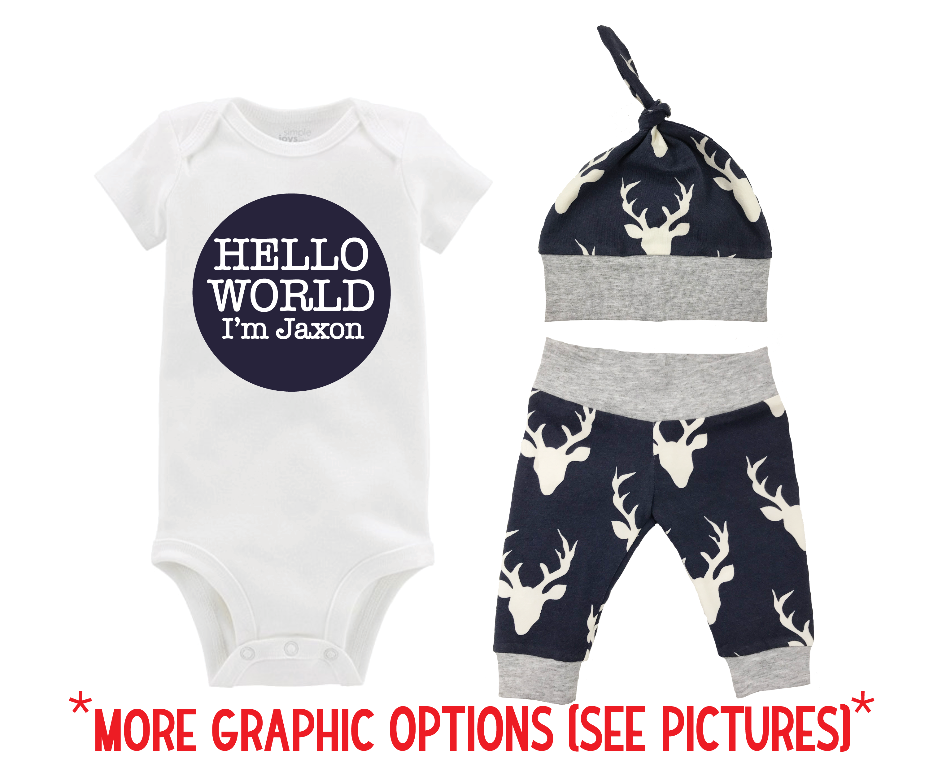 Navy Deer Baby Outfit