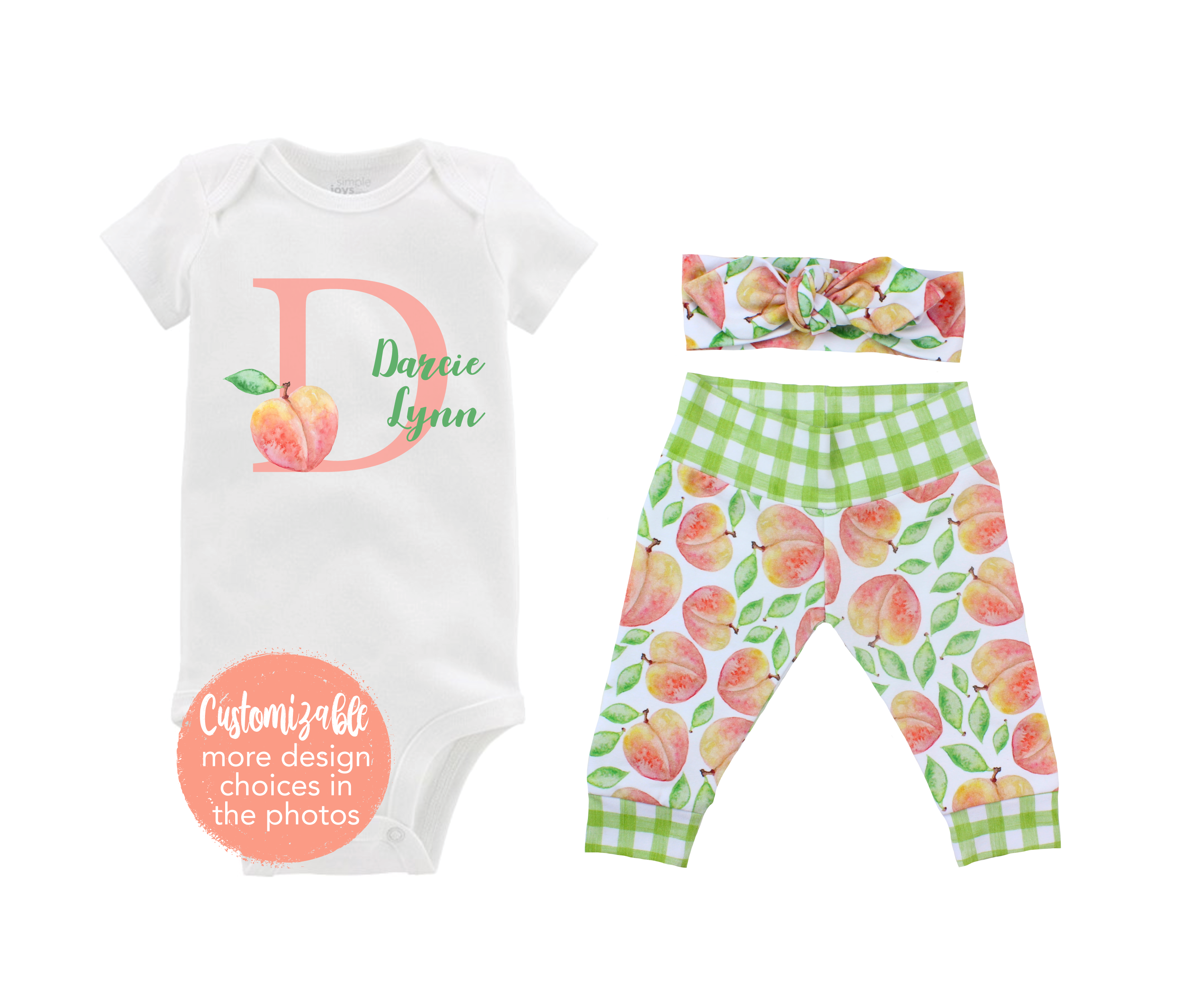 Peach New to the Crew Personalized Name Summer Fall Baby Girl Outfit