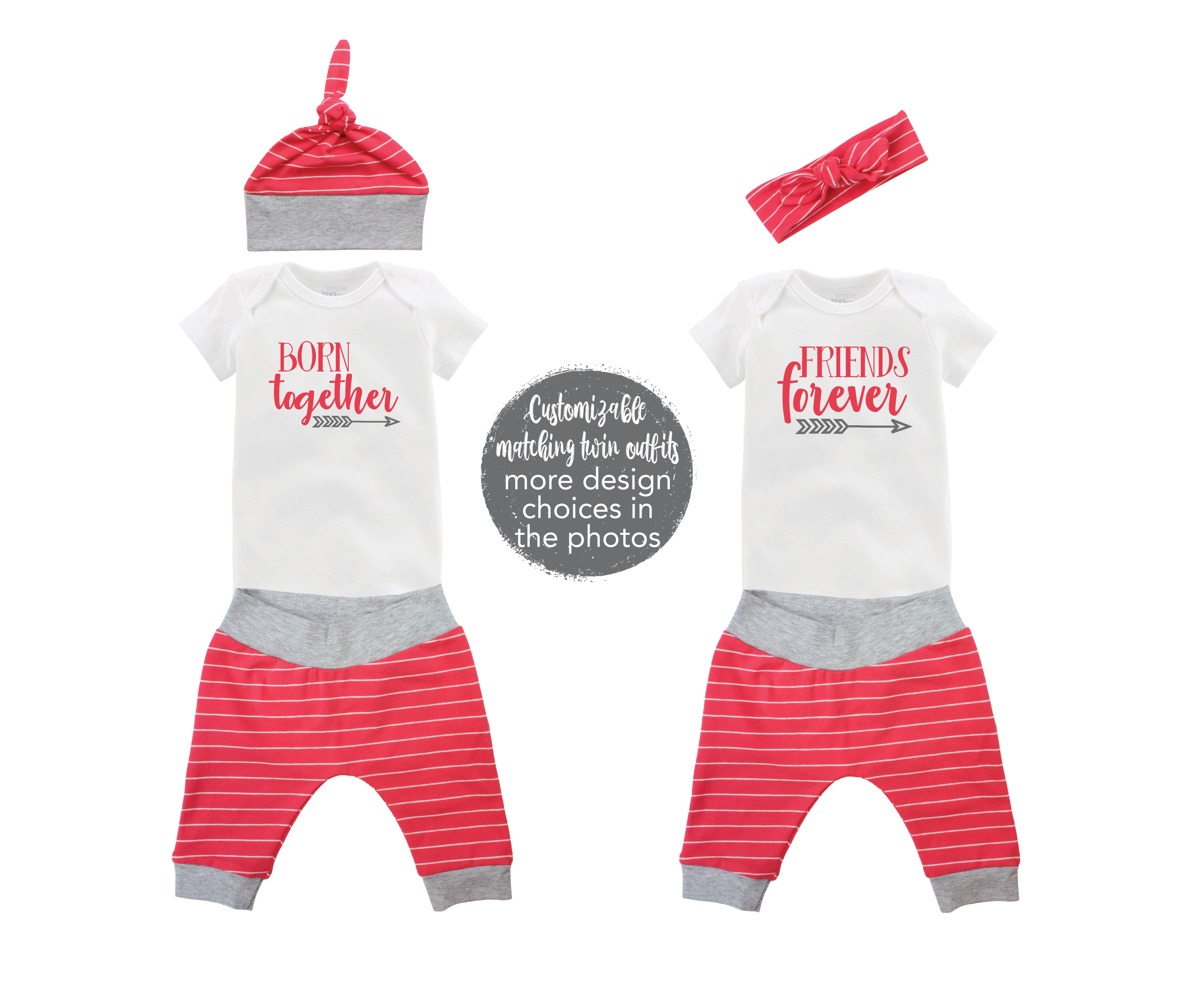 Twin Pink Stripes Outfit Dynamic Duo Oldest Youngest Friends Forever Baby Coming Home Outfit