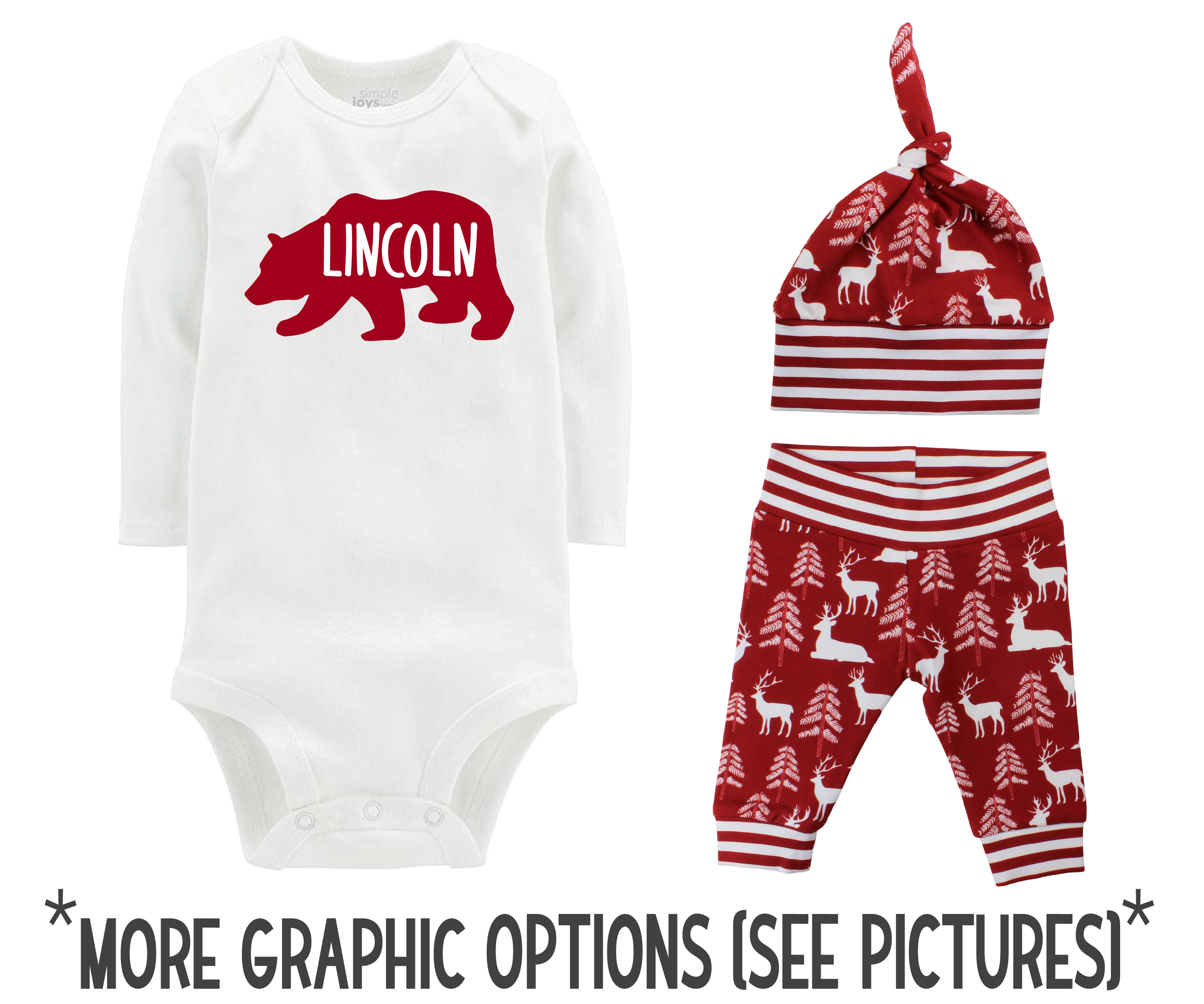 Boy Red Bear and Deer Baby Outfit