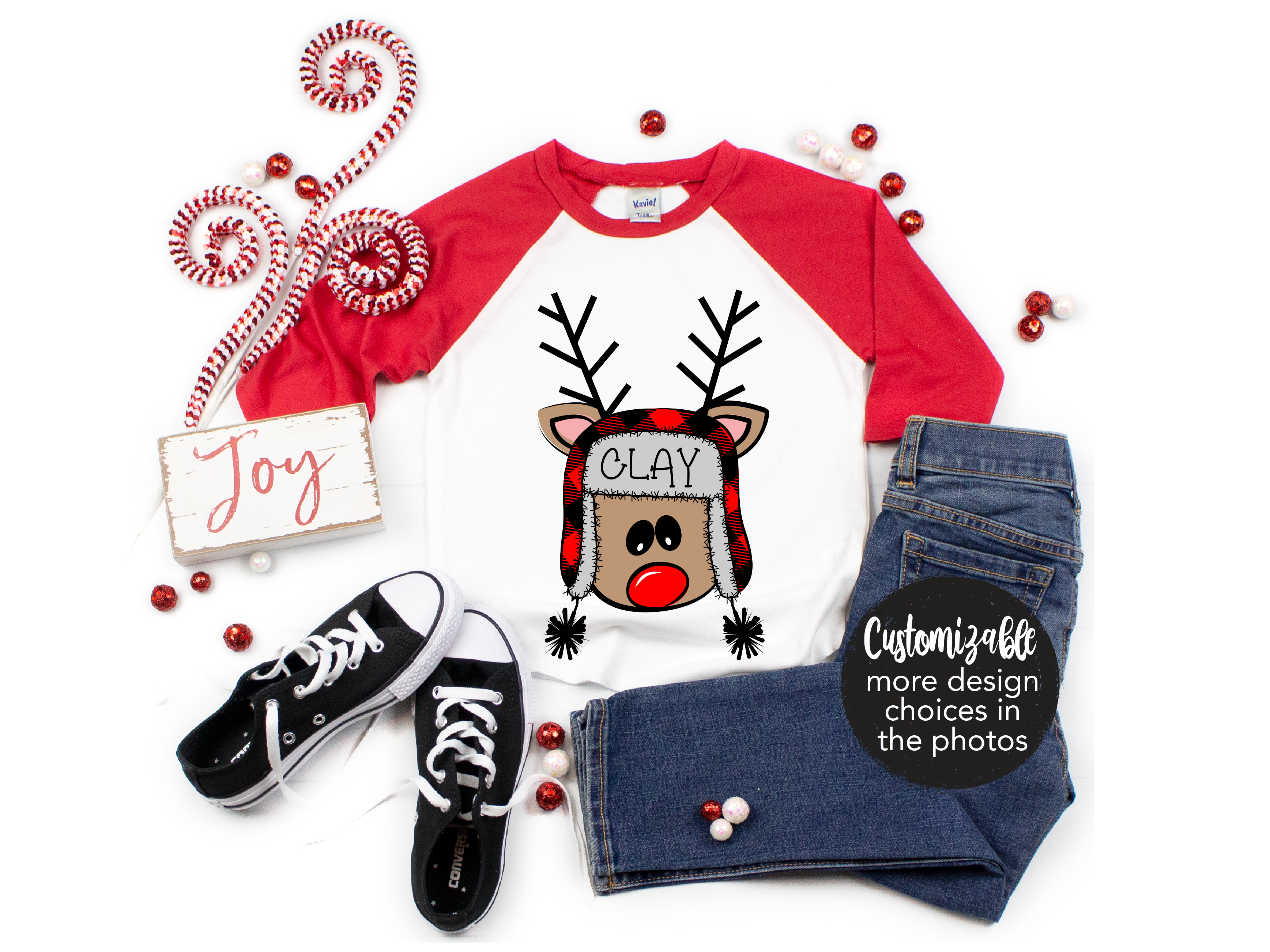 Reindeer Christmas Shirt Rudolph Plaid Infant Toddler Youth