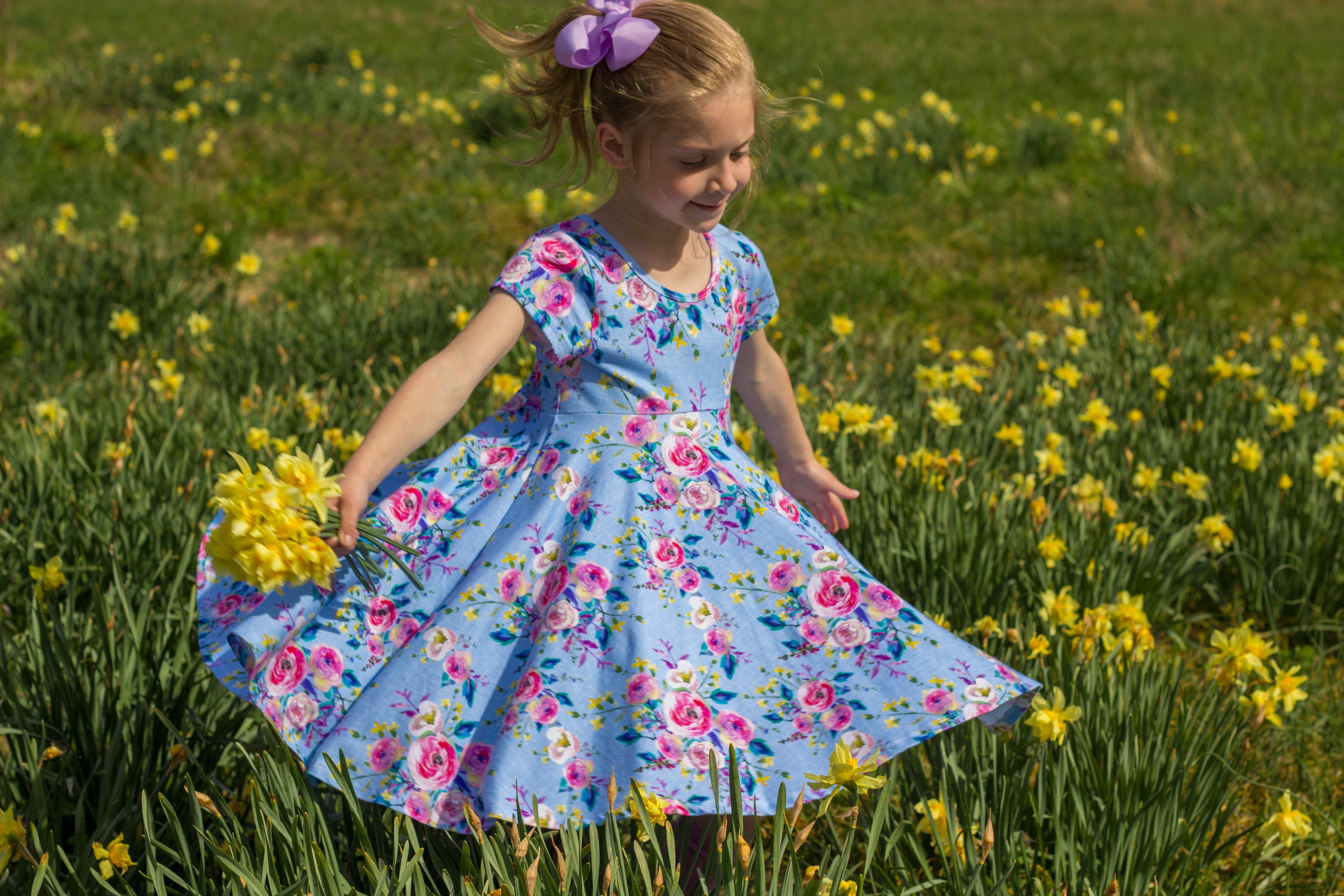 Short Sleeve Girls Easter Twirly Dress Summer Spring