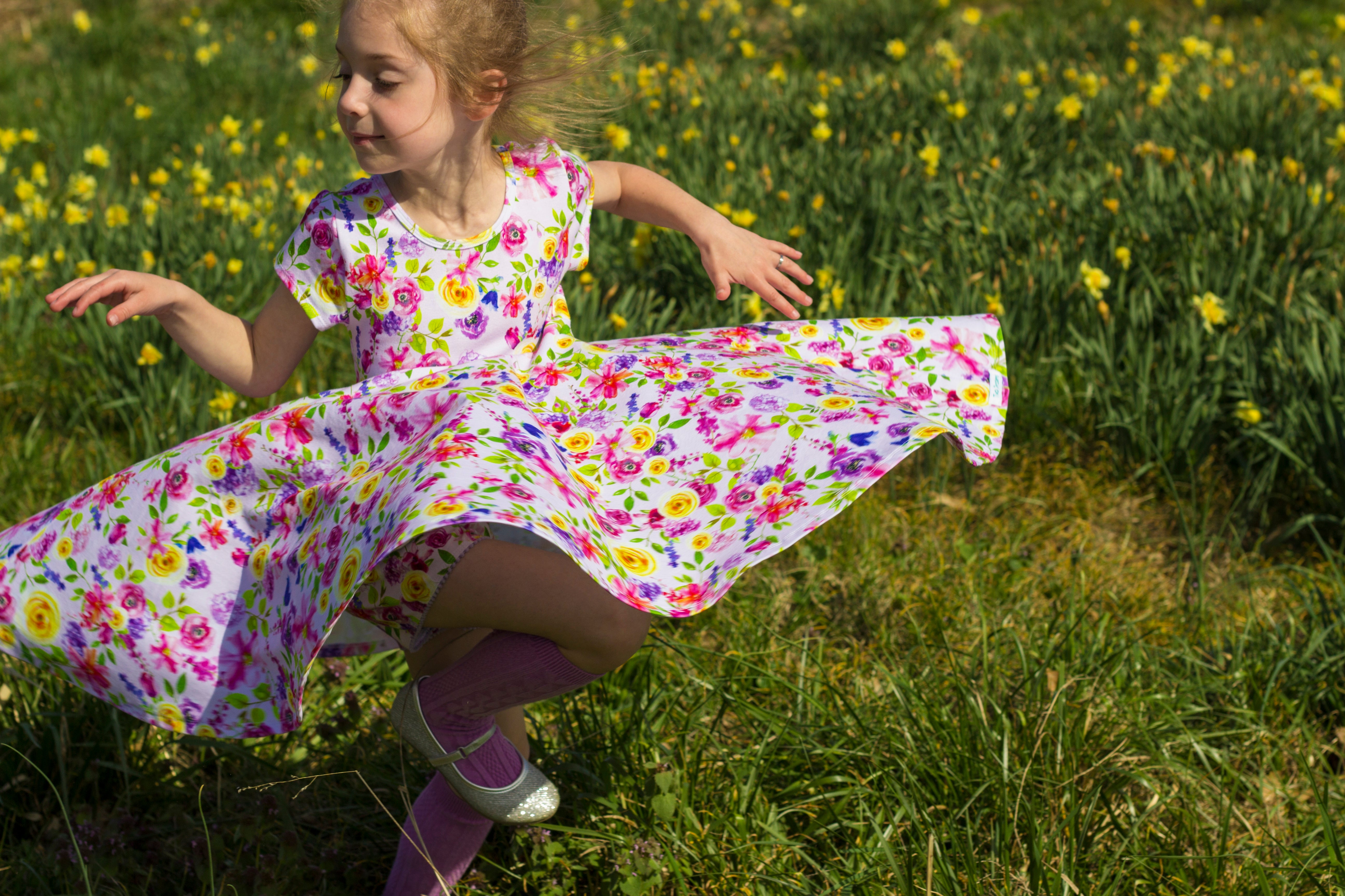 Short Sleeve Girls Easter Twirly Dress Summer Spring