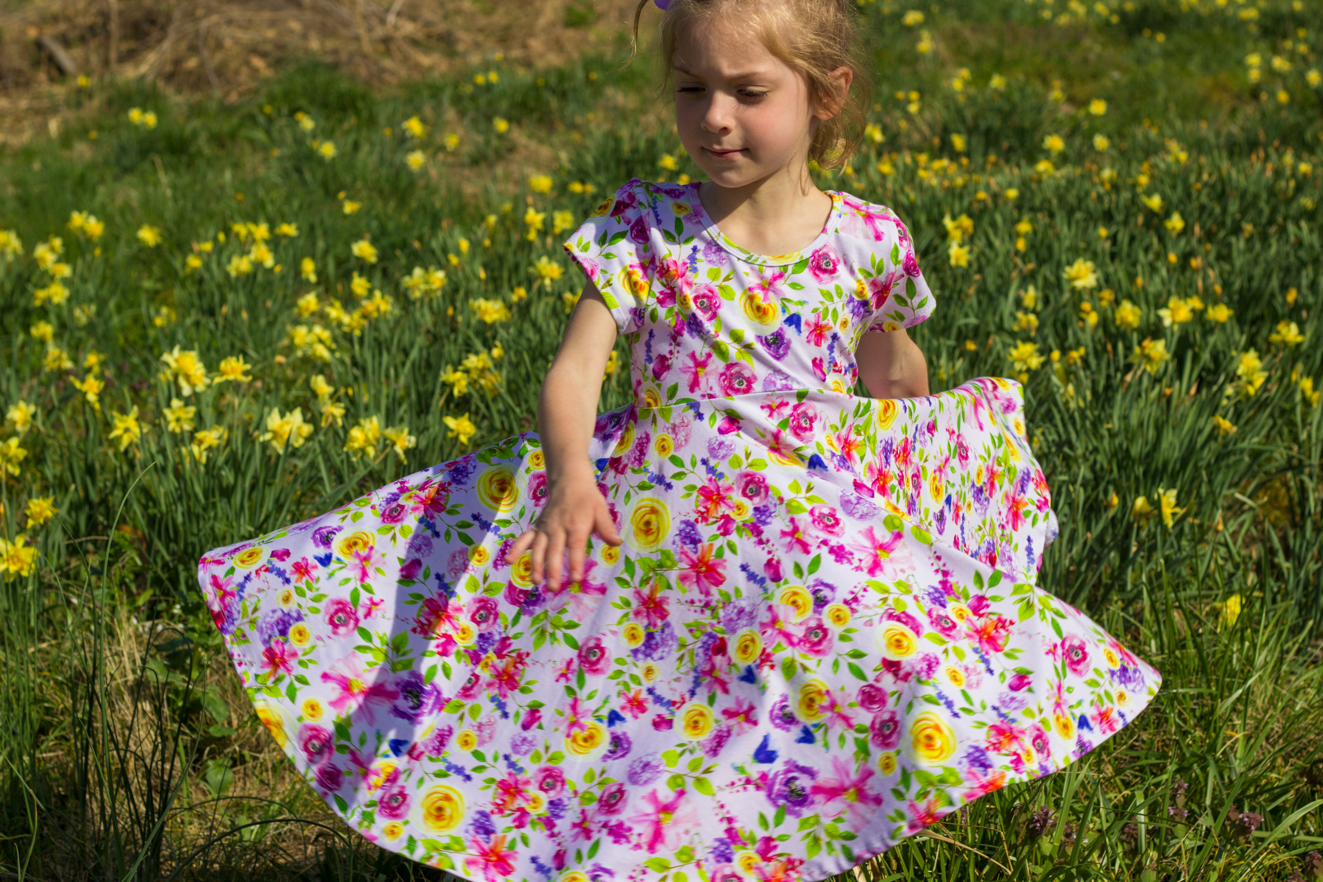 Short Sleeve Girls Easter Twirly Dress Summer Spring