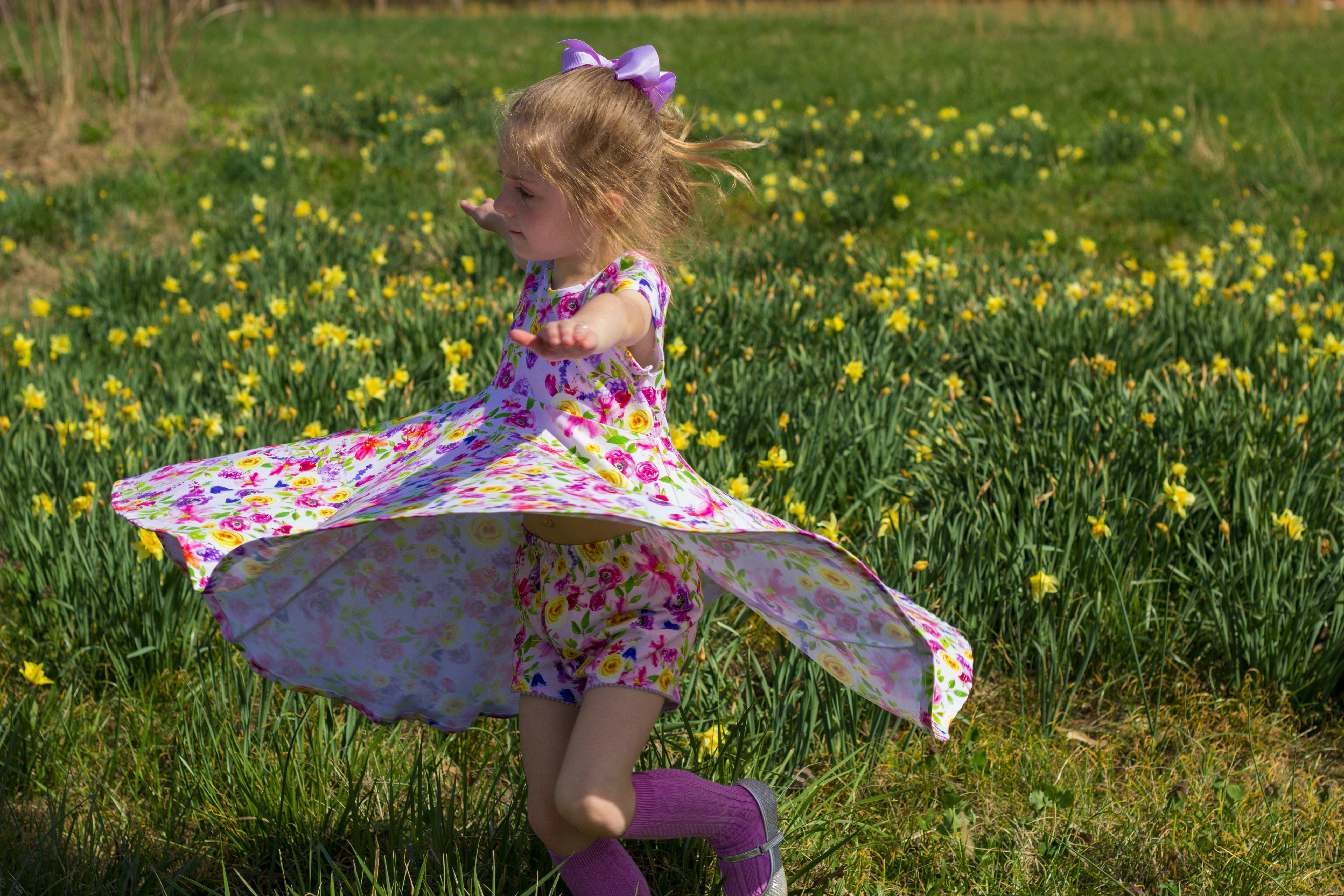 Short Sleeve Girls Easter Twirly Dress Summer Spring