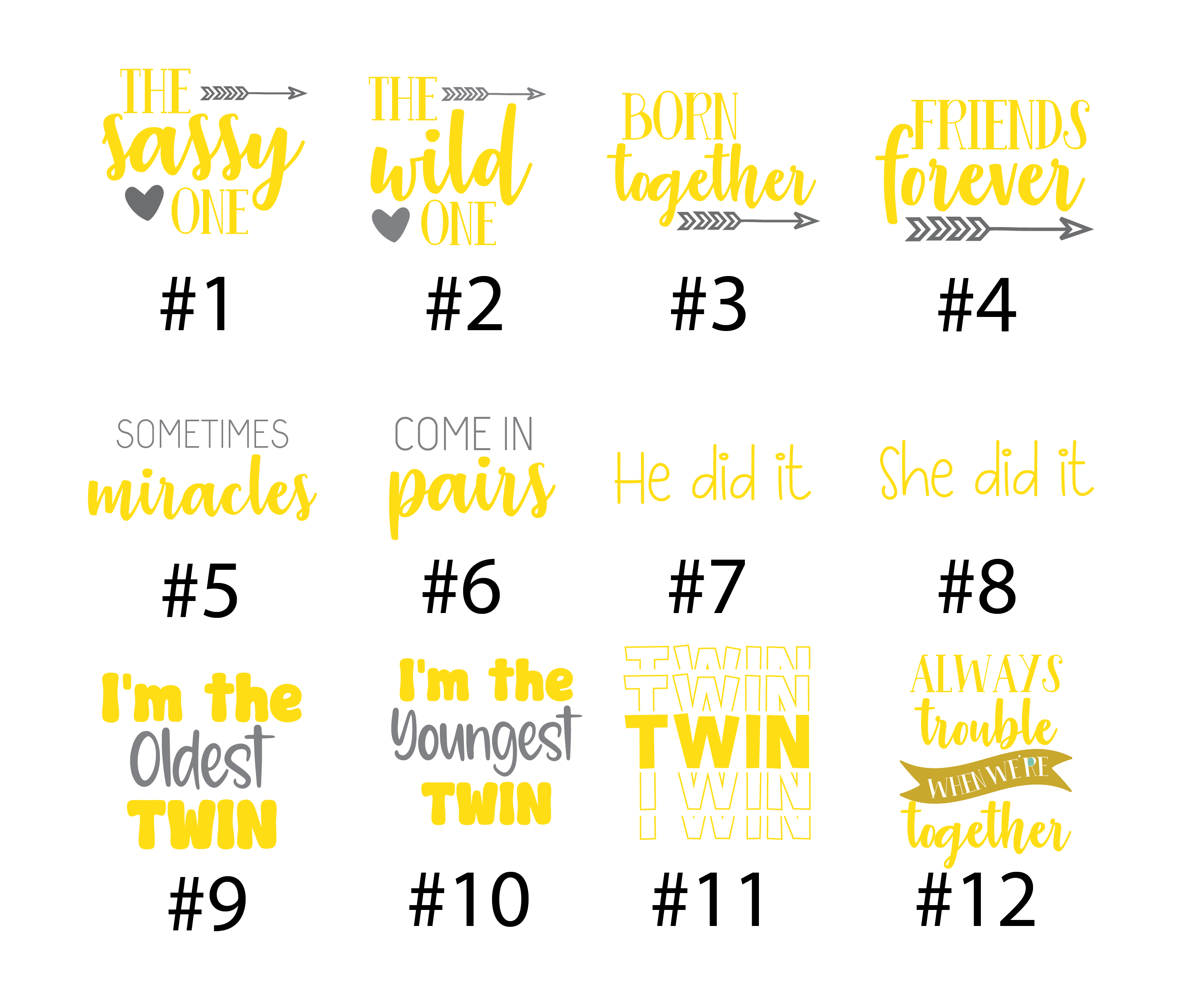 Womb Mates Twin Unisex Yellow Stripe Outfit Dynamic Duo Oldest Youngest Friends Forever Baby Coming Home Outfit
