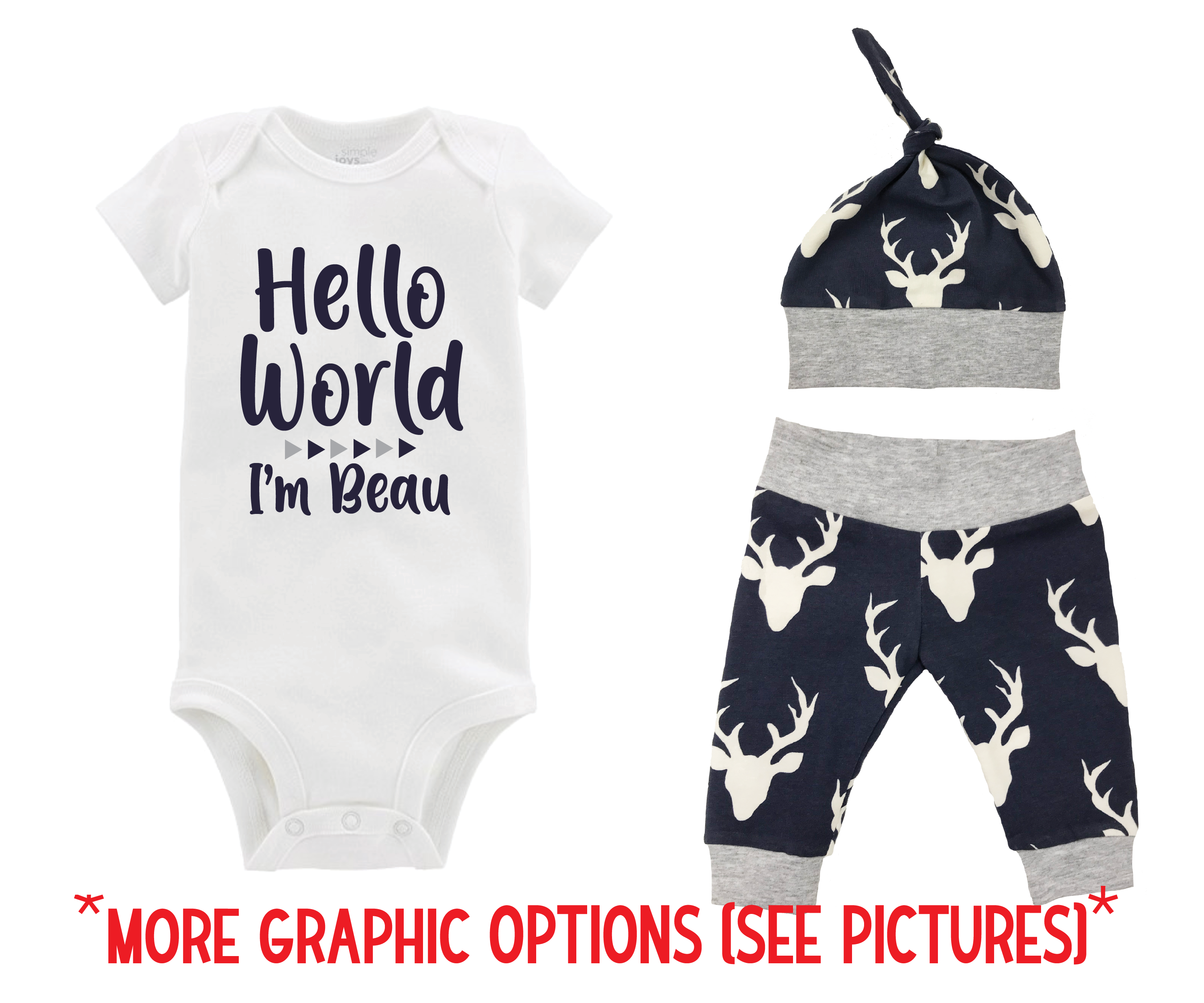 Navy Deer Baby Outfit