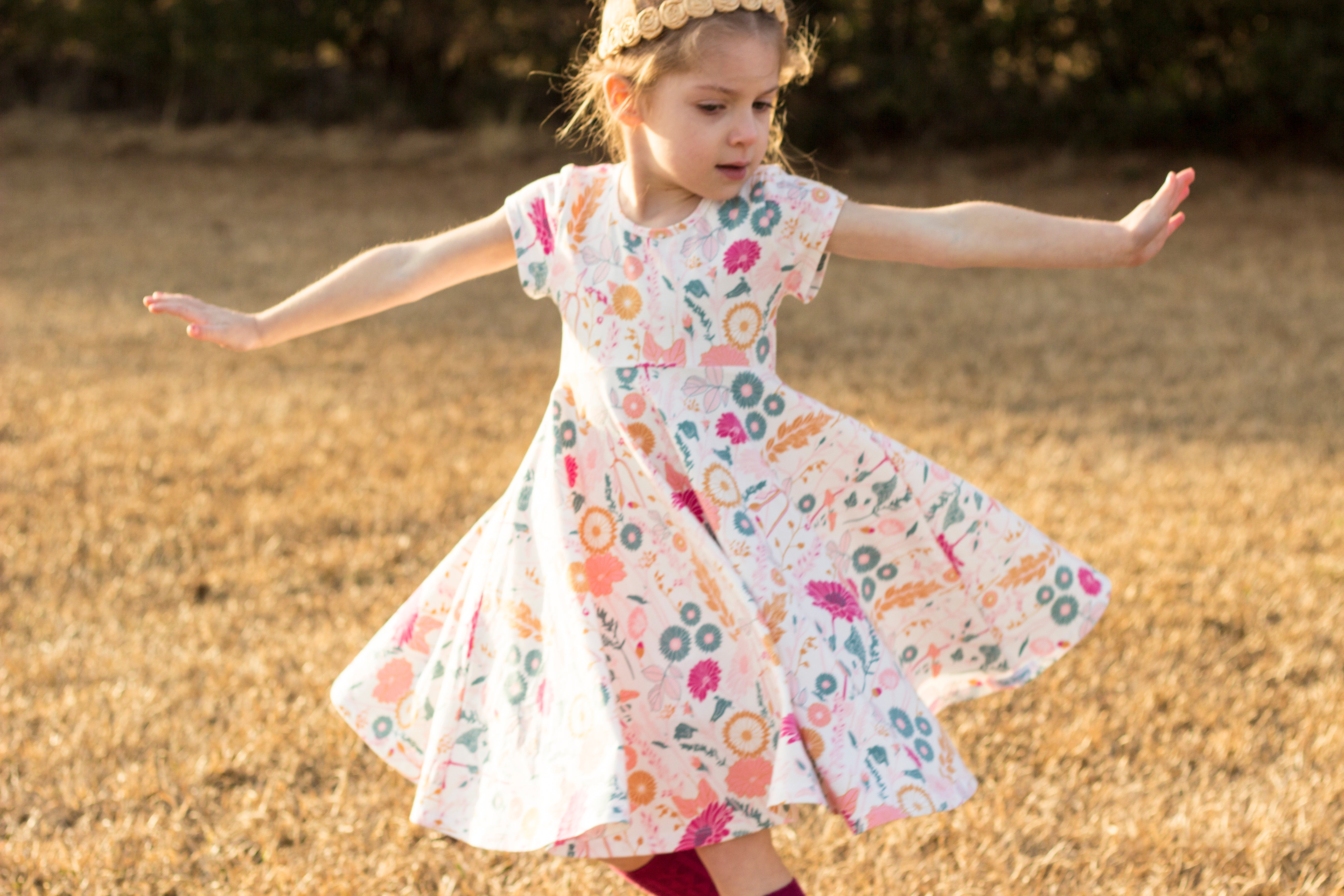 Short Sleeve Girls Twirly Dress