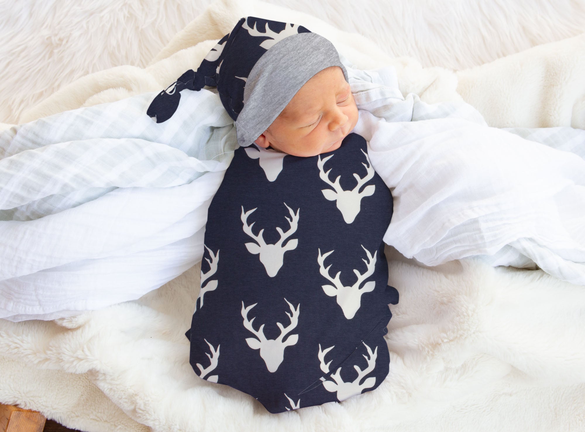 Navy Deer Baby Outfit