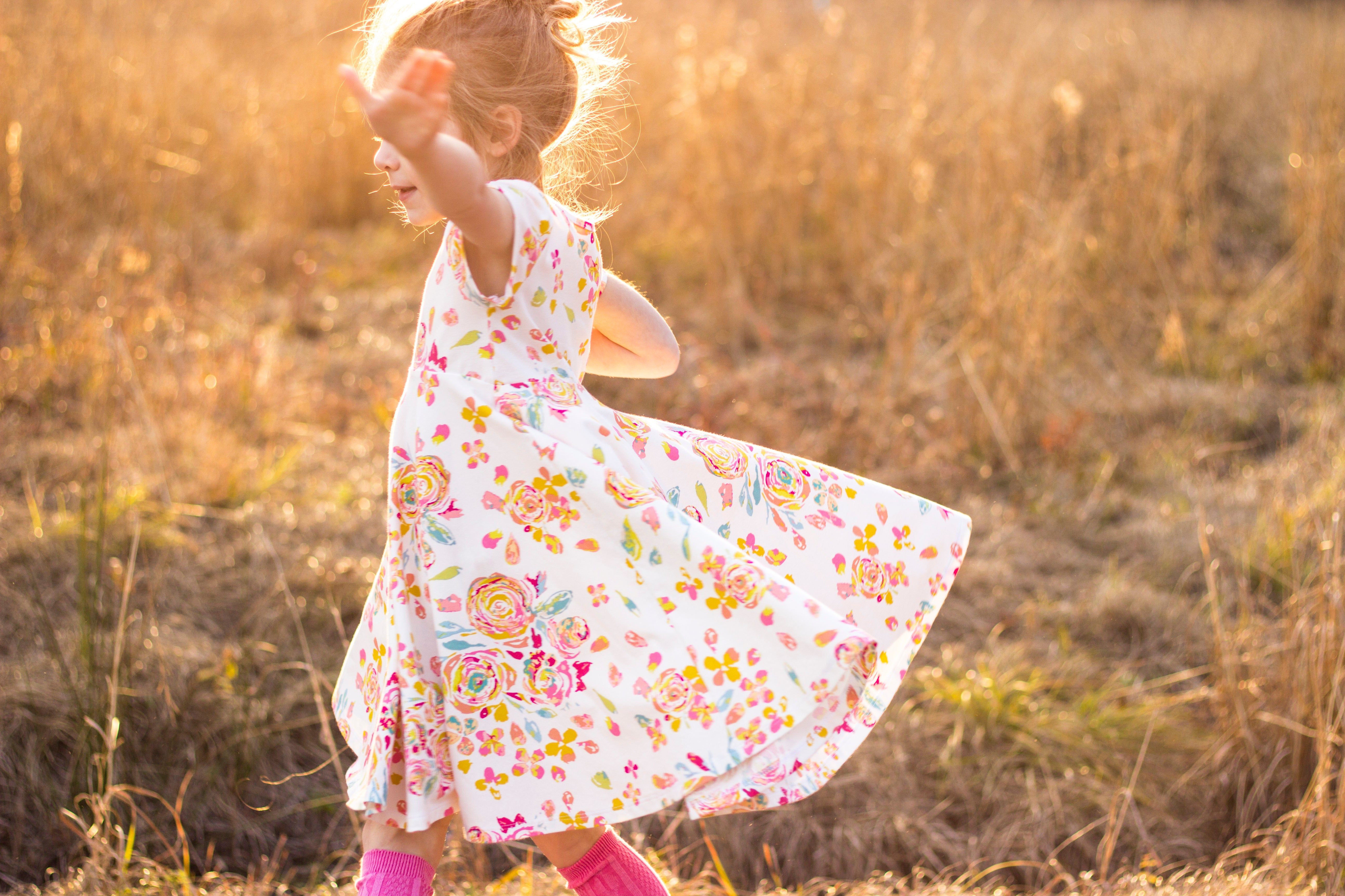 Short Sleeve Girls Twirly Dress