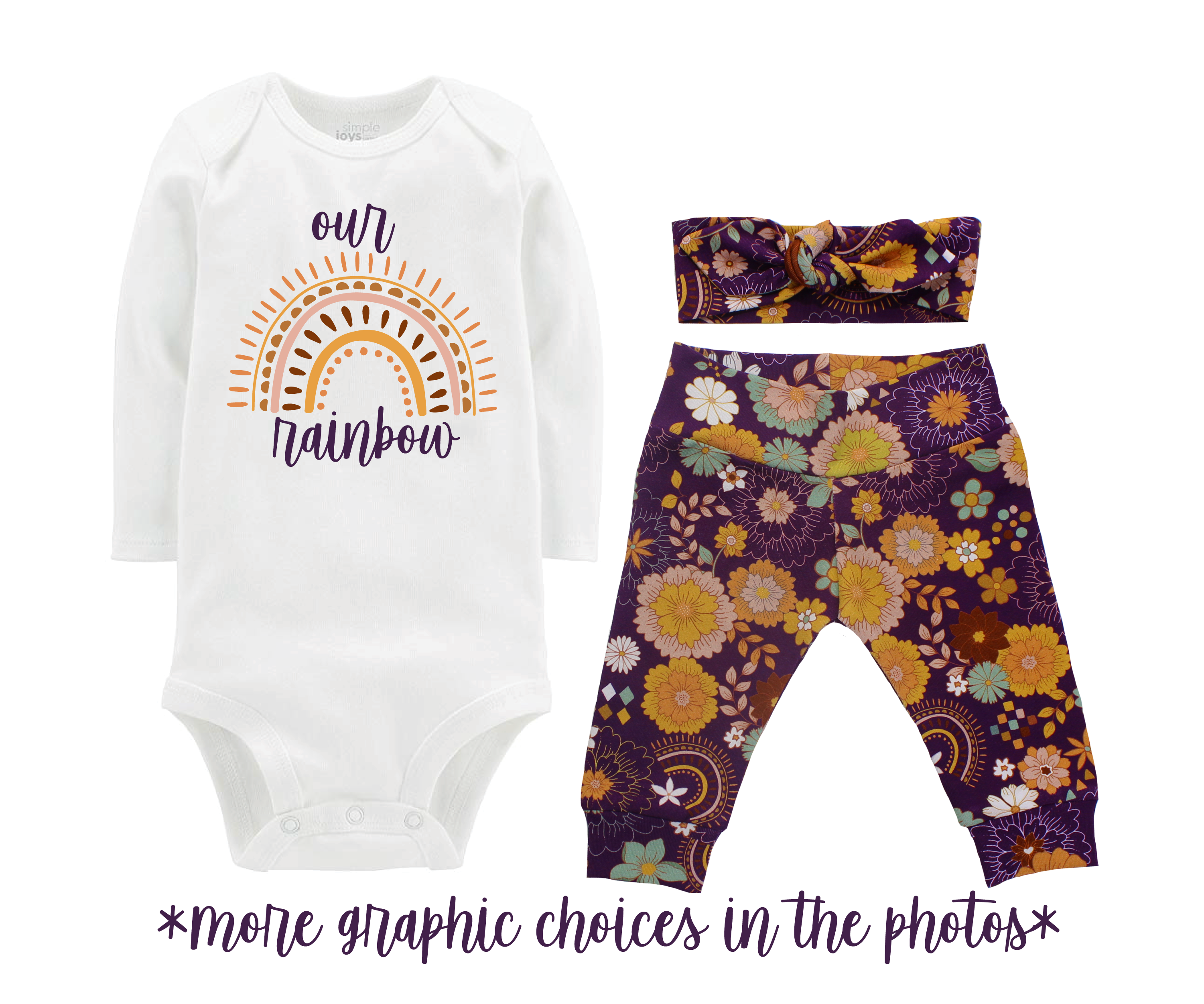 Girl Fall Retro Boho Purple Floral Baby Outfit