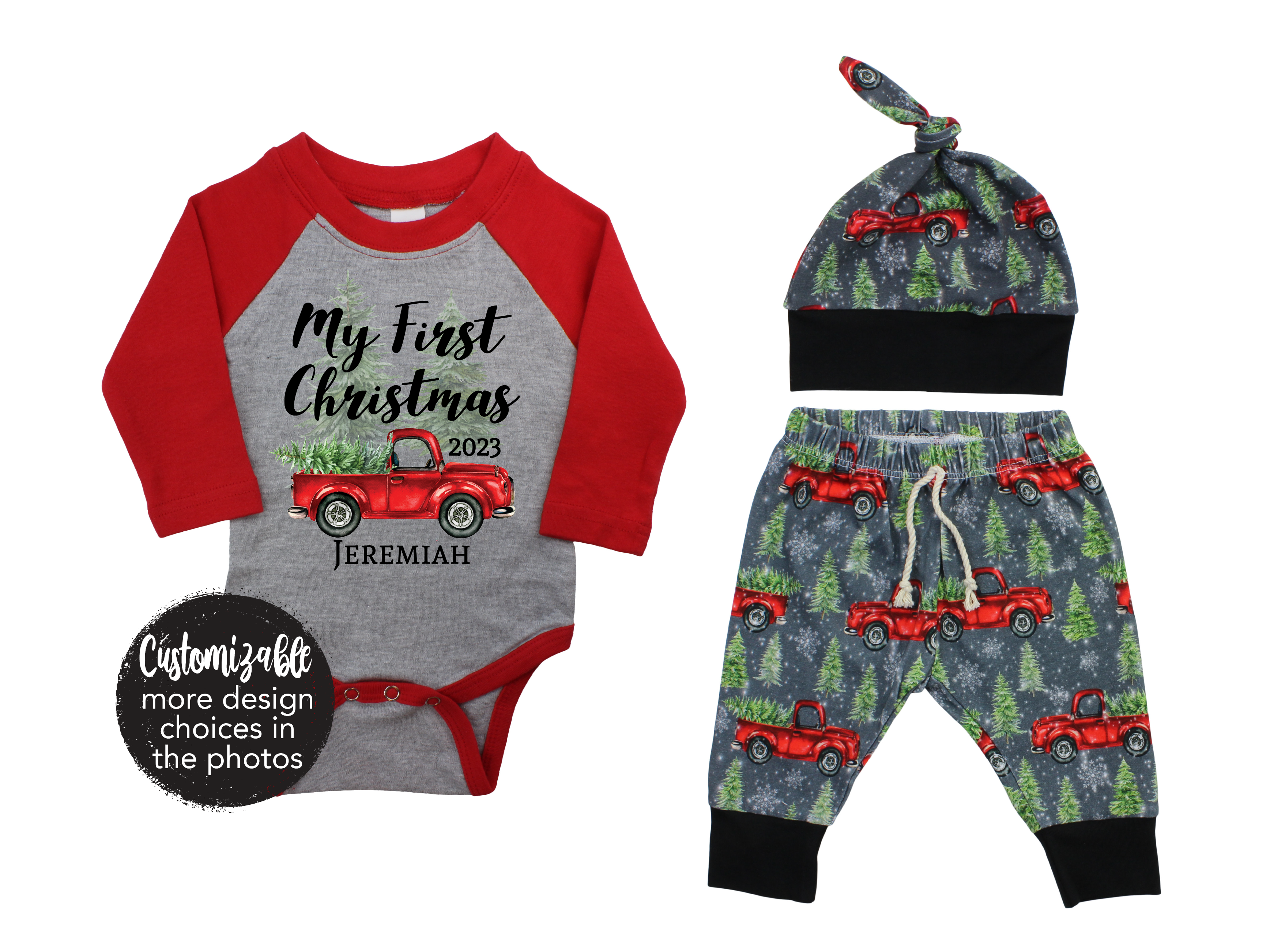 My First Christmas Red Truck Baby Boy Outfit