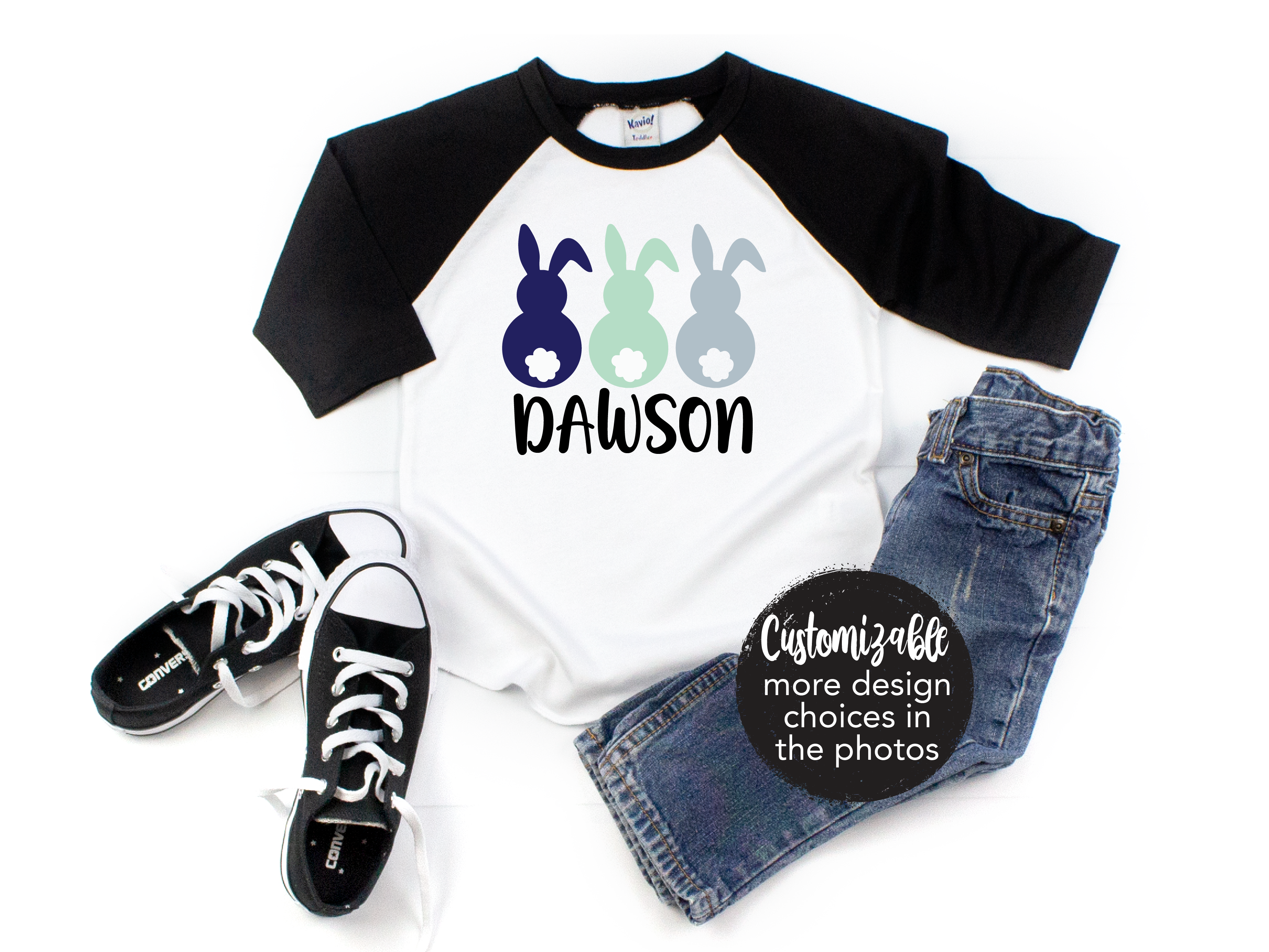 Personalized Boy Bunny Raglan Shirt MANY DESIGNS