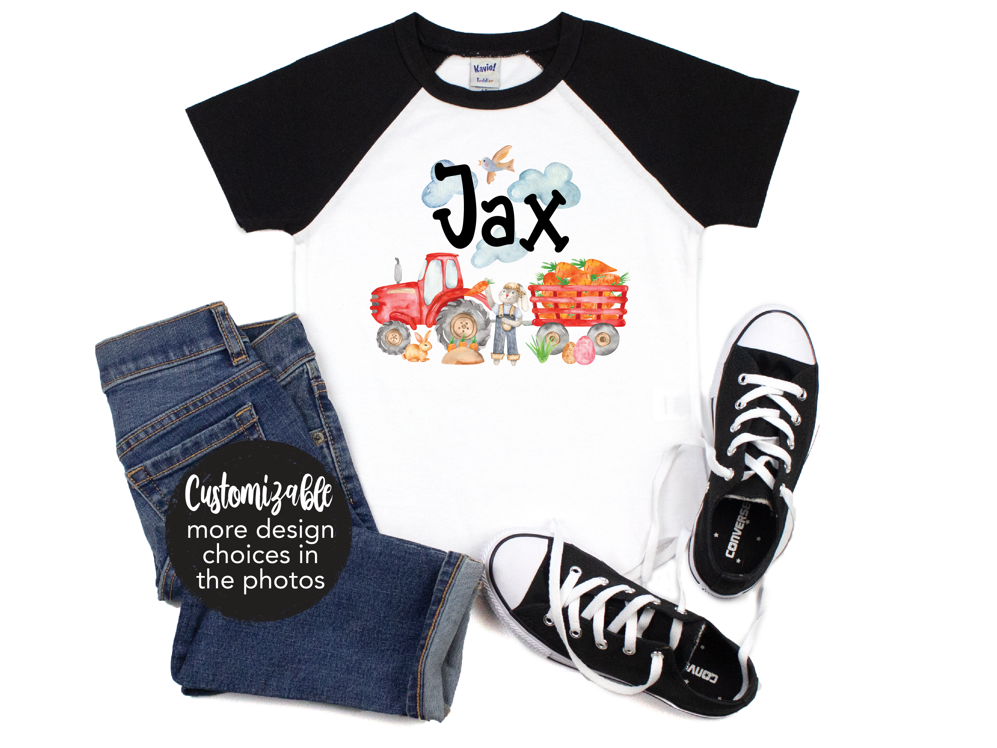 Personalized Boy Bunny Raglan Shirt MANY DESIGNS