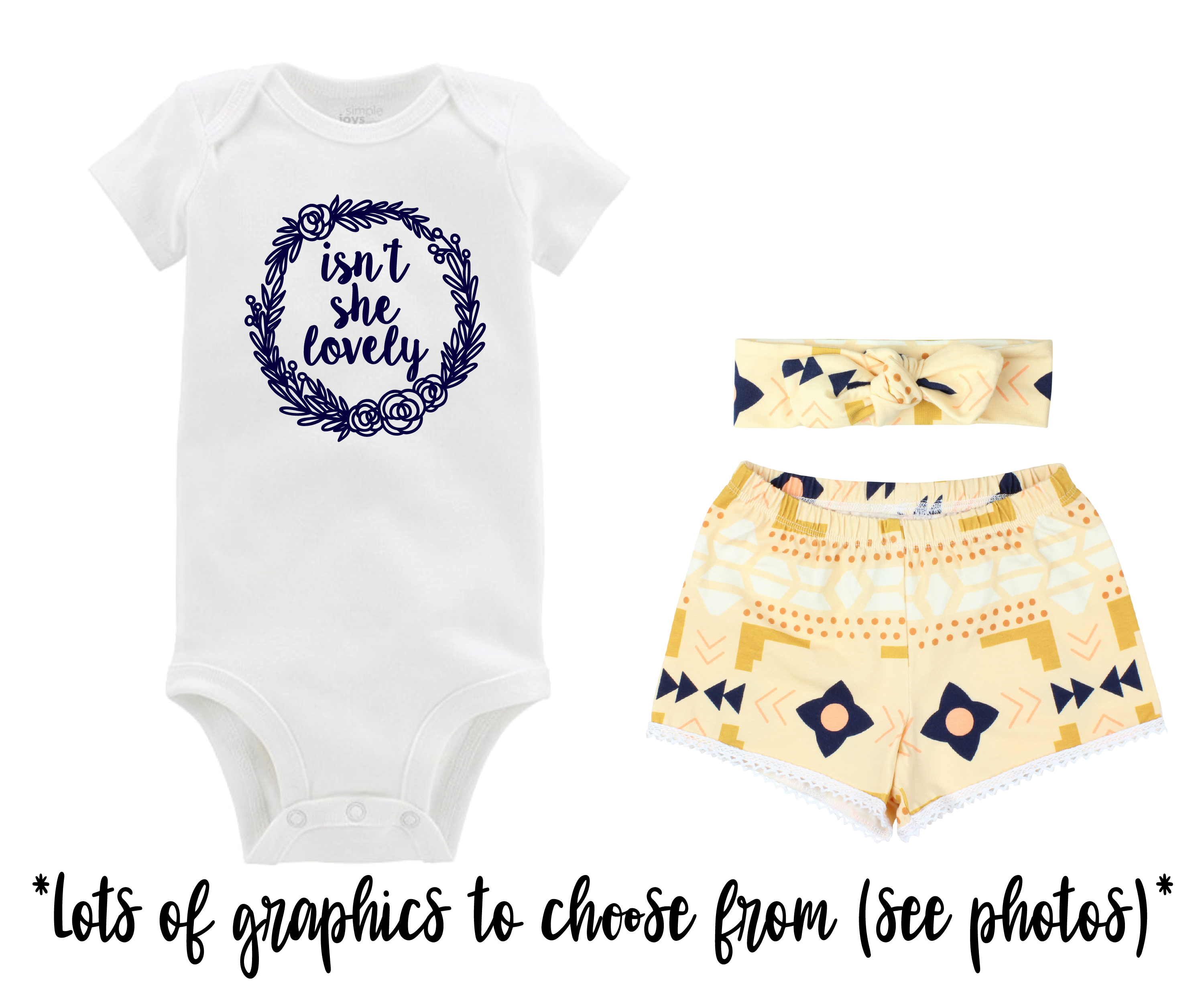 Girl Peach and Navy Aztec Baby Short Outfit