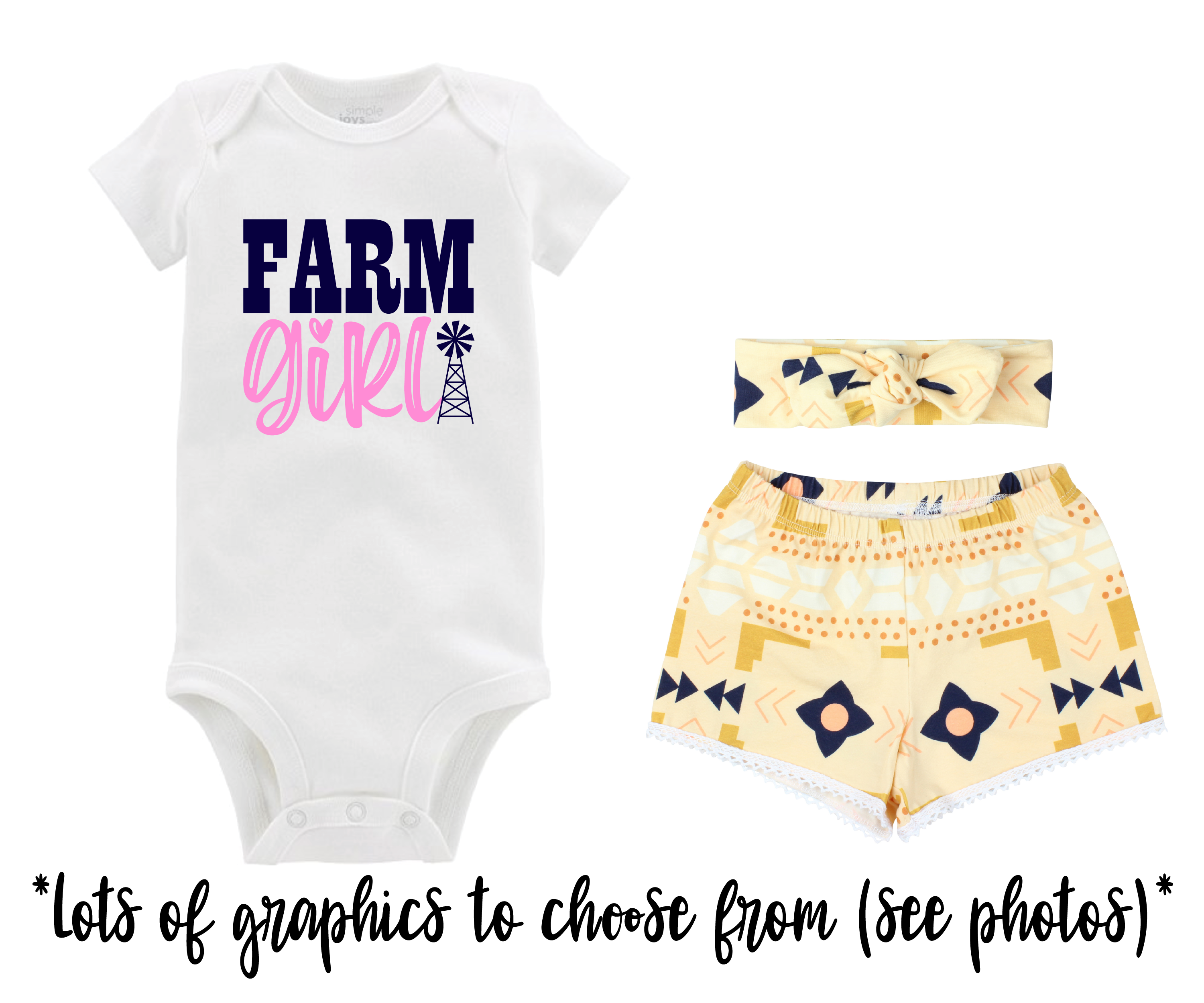 Girl Peach and Navy Aztec Baby Short Outfit